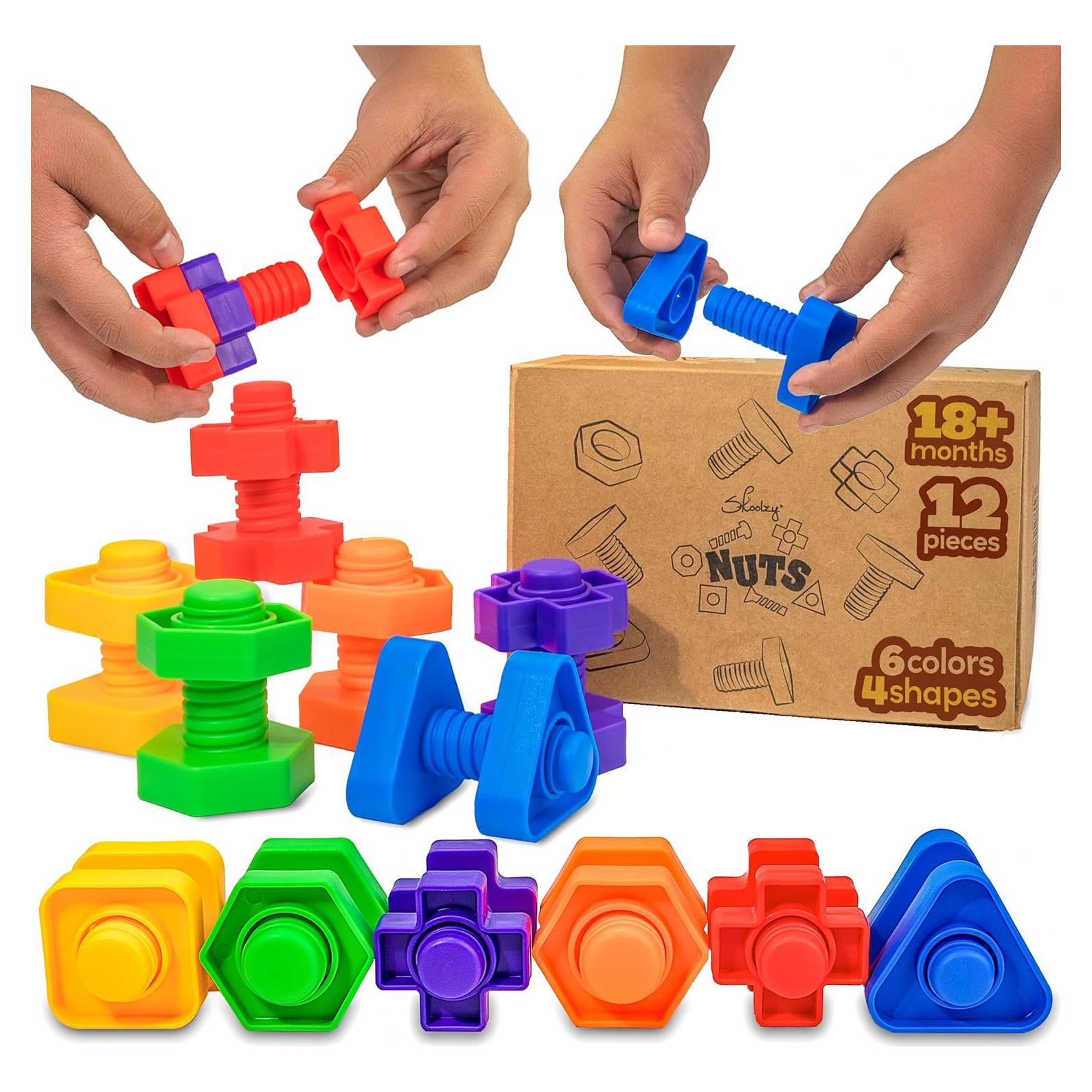 Skoolzy Set Montessori 12 Piezas Tuercas y Tornillos 18+ Meses