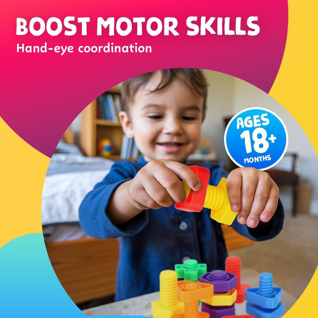 Skoolzy Set Montessori 12 Piezas Tuercas y Tornillos 18+ Meses