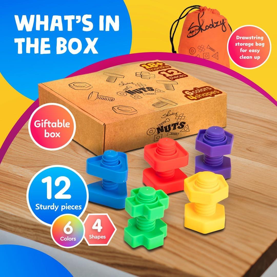 Skoolzy Set Montessori 12 Piezas Tuercas y Tornillos 18+ Meses