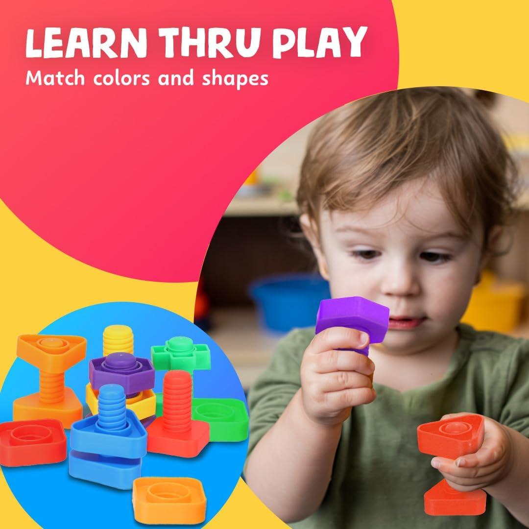 Skoolzy Set Montessori 12 Piezas Tuercas y Tornillos 18+ Meses