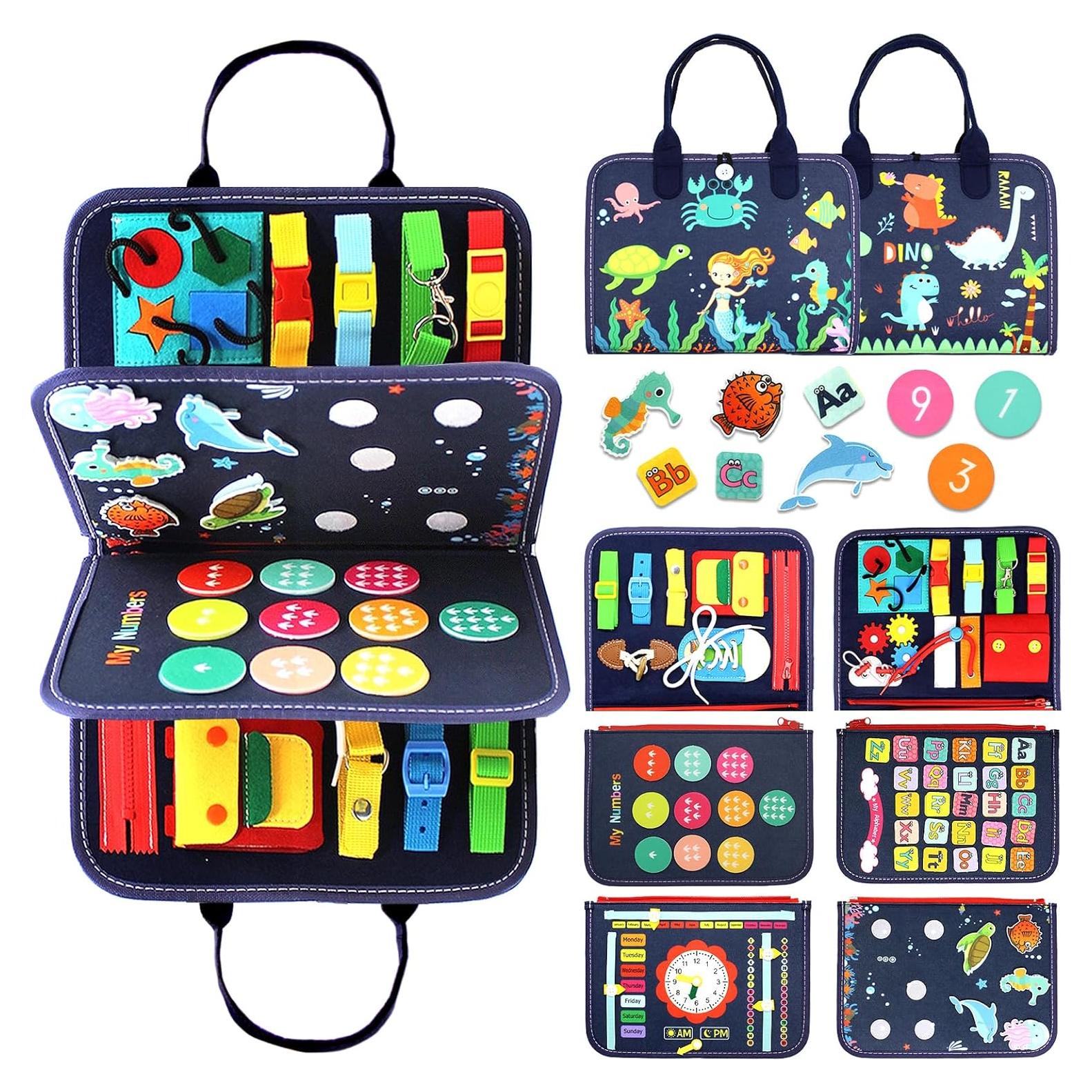 Juguete Montessori Qizfun Busy Board Azul 44.7x25.4 cm