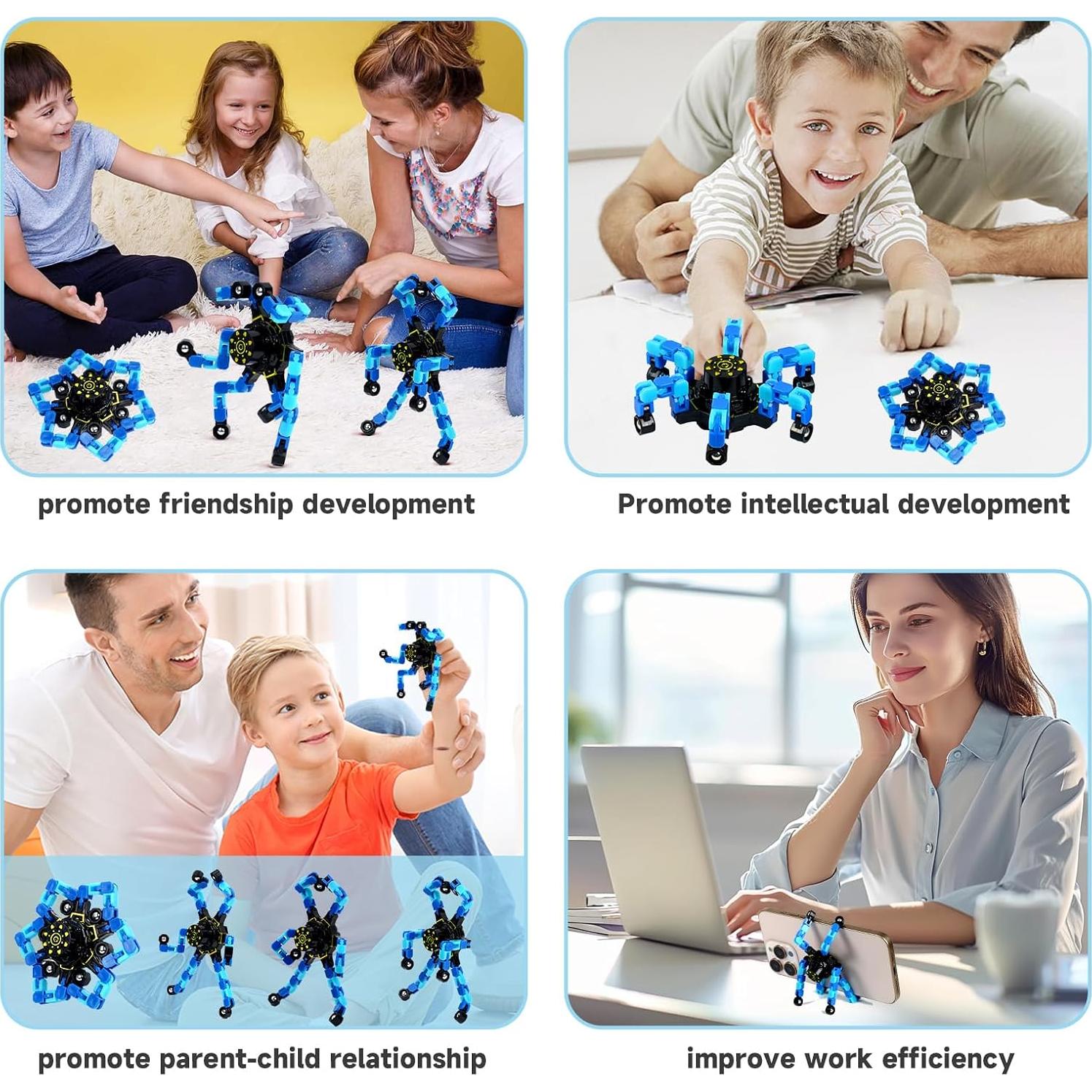 4 Piezas Spinners Antiestrés Transformables Hdnpea Azul