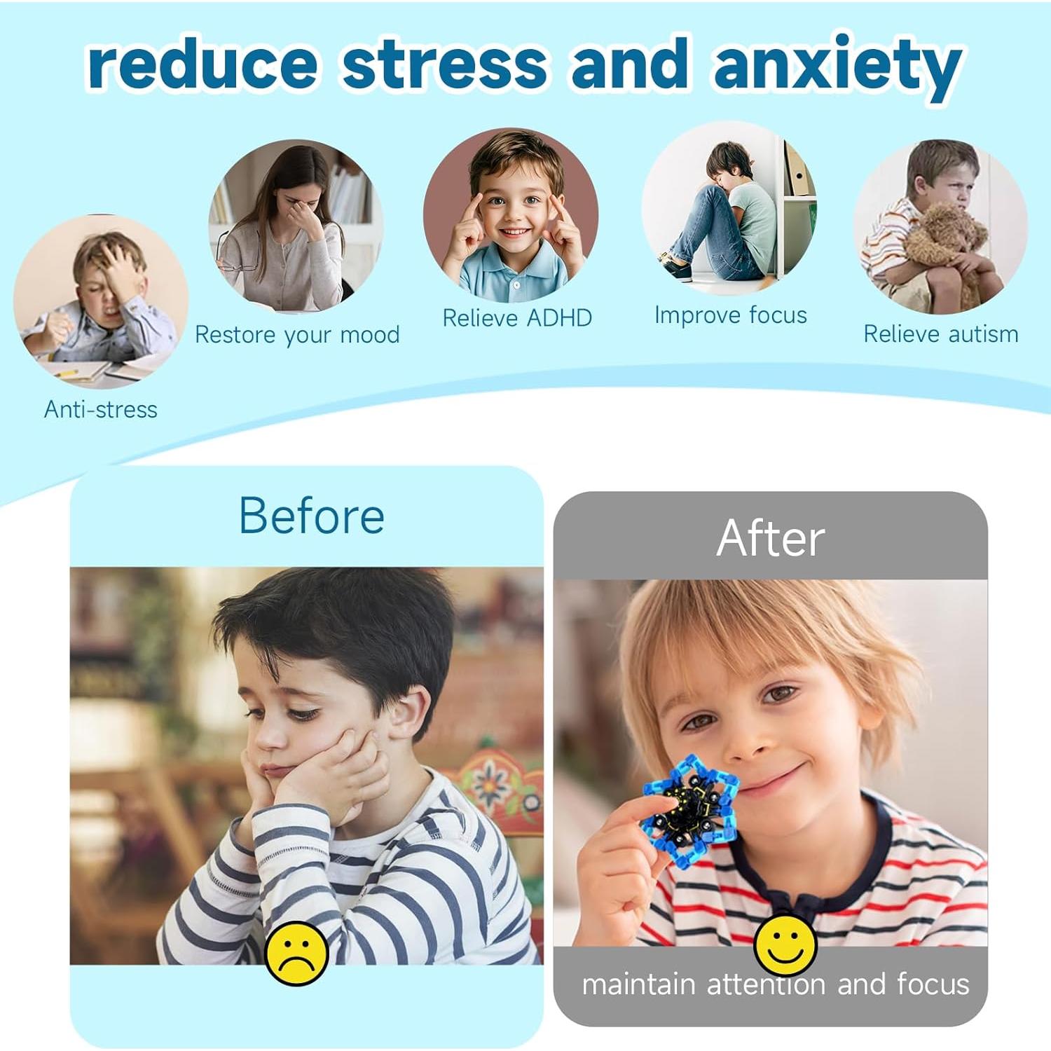 4 Piezas Spinners Antiestrés Transformables Hdnpea Azul