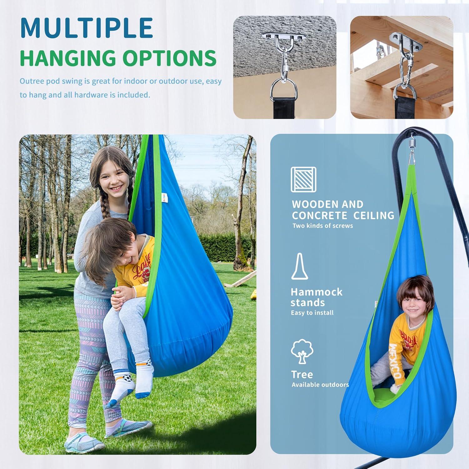 Silla Columpio Pod OUTREE para Niños, Hamaca Algodón Azul