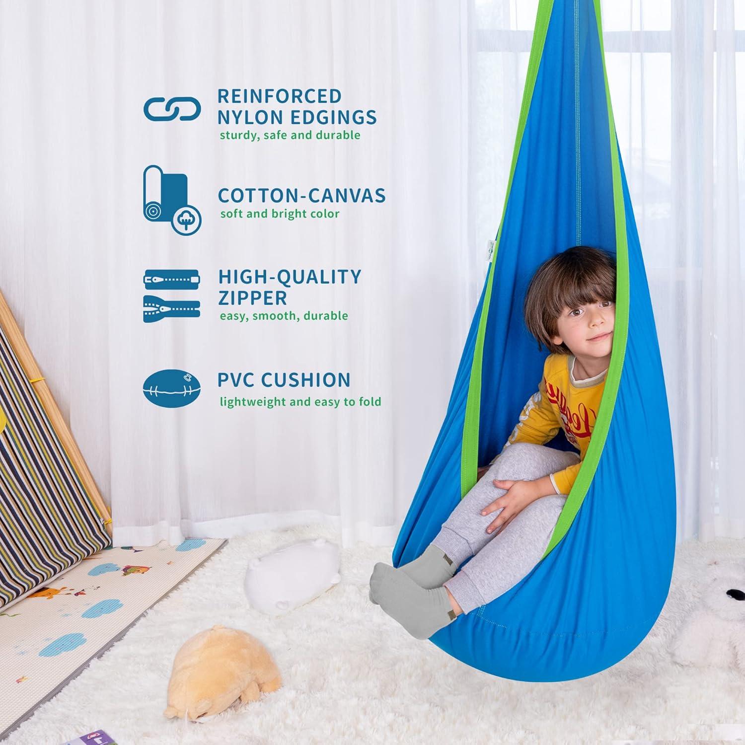 Silla Columpio Pod OUTREE para Niños, Hamaca Algodón Azul