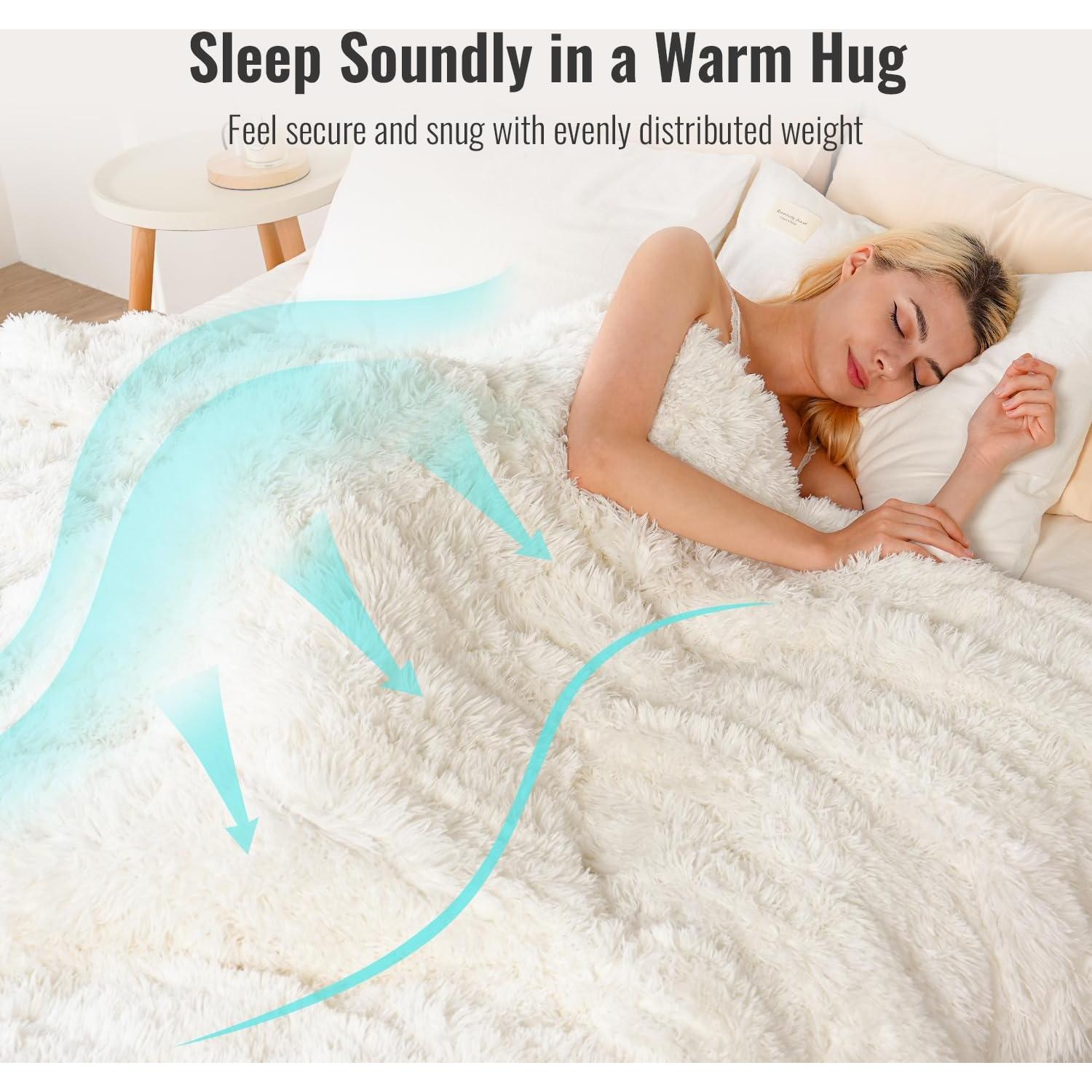 Manta con peso Uttermara 48x72 cm, pelaje sintético crema