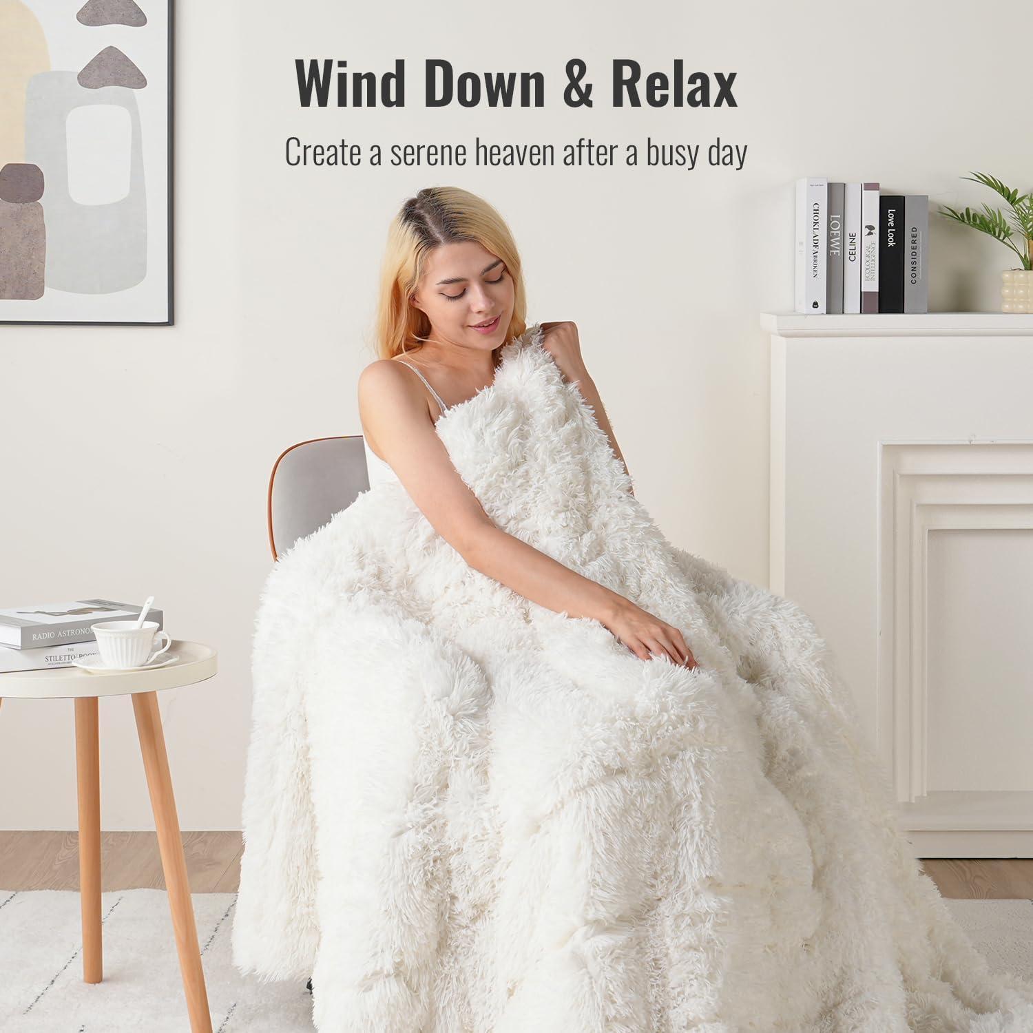 Manta con peso Uttermara 48x72 cm, pelaje sintético crema