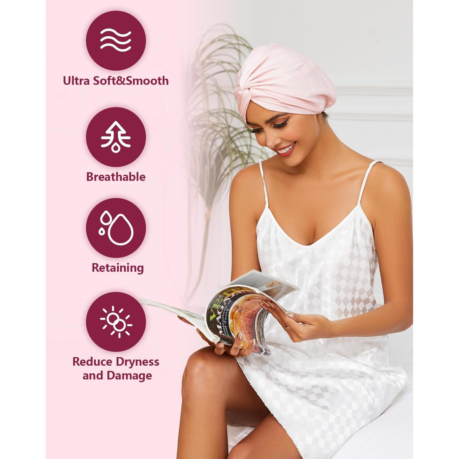 Bonete de Seda Satinada HFRHTGY Ajustable Unisex Rosa