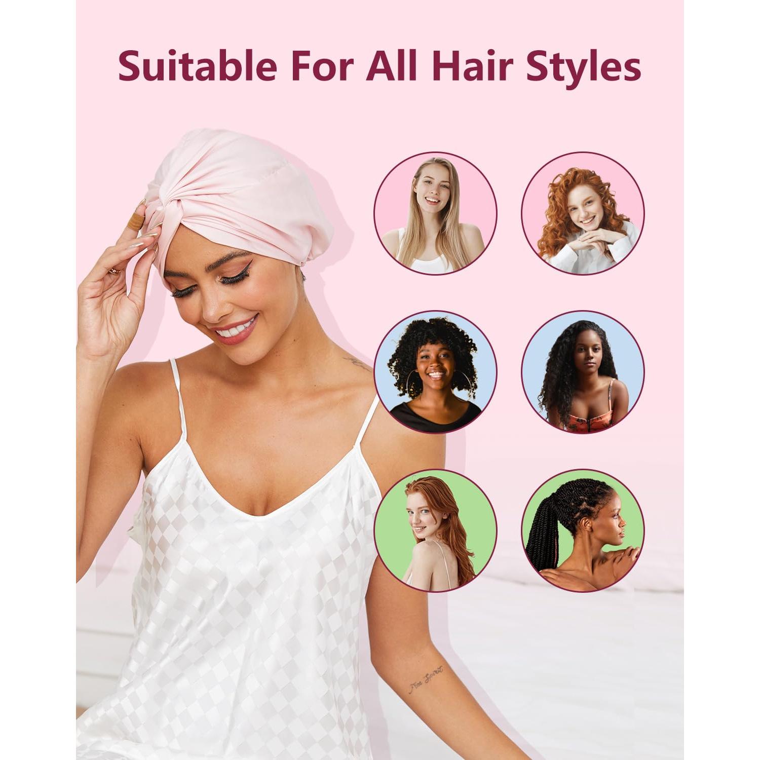 Bonete de Seda Satinada HFRHTGY Ajustable Unisex Rosa