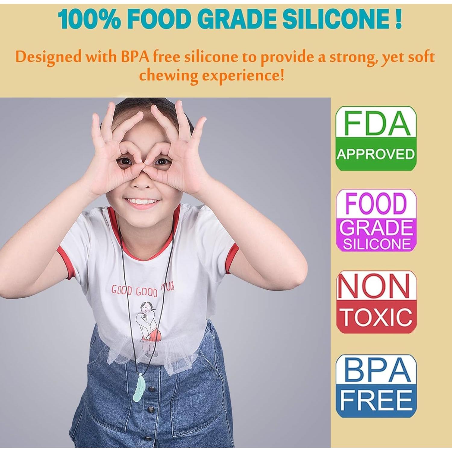 Collar Masticable Sensorial de Silicona - 3 Piezas Hoja y Pluma