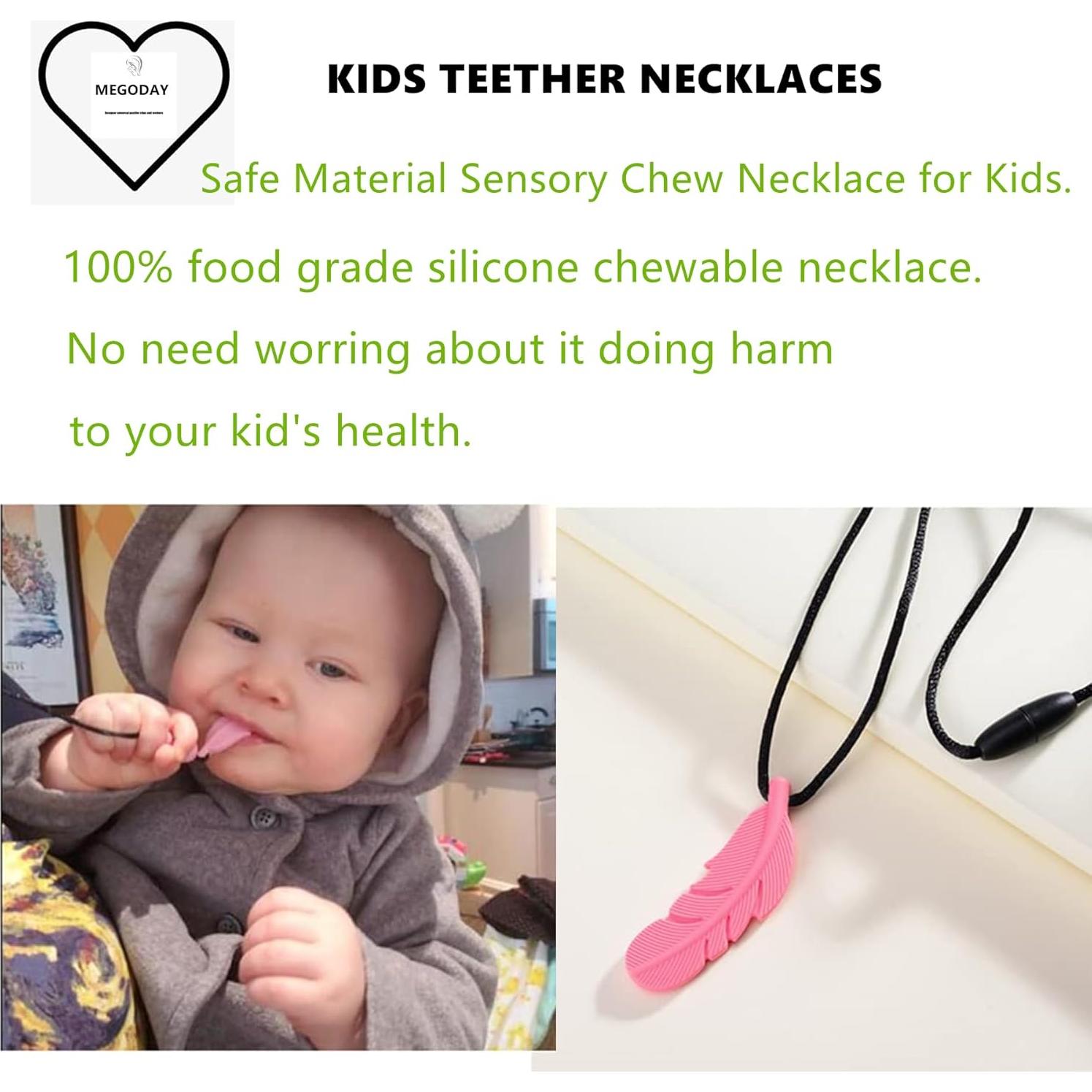 Collar Masticable Sensorial de Silicona - 3 Piezas Hoja y Pluma