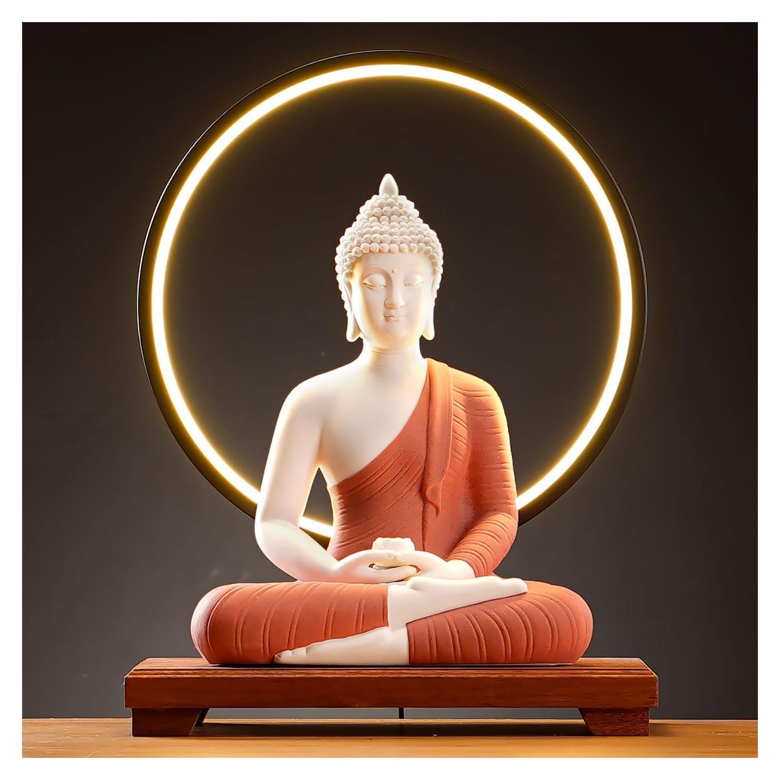 Estatua de Buda Roja 30.48 cm QINLANG con Lámpara LED 40 cm