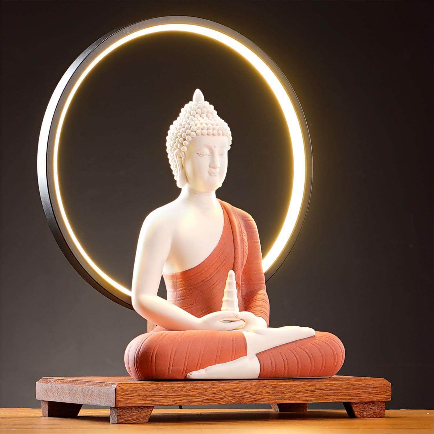 Estatua de Buda Roja 30.48 cm QINLANG con Lámpara LED 40 cm