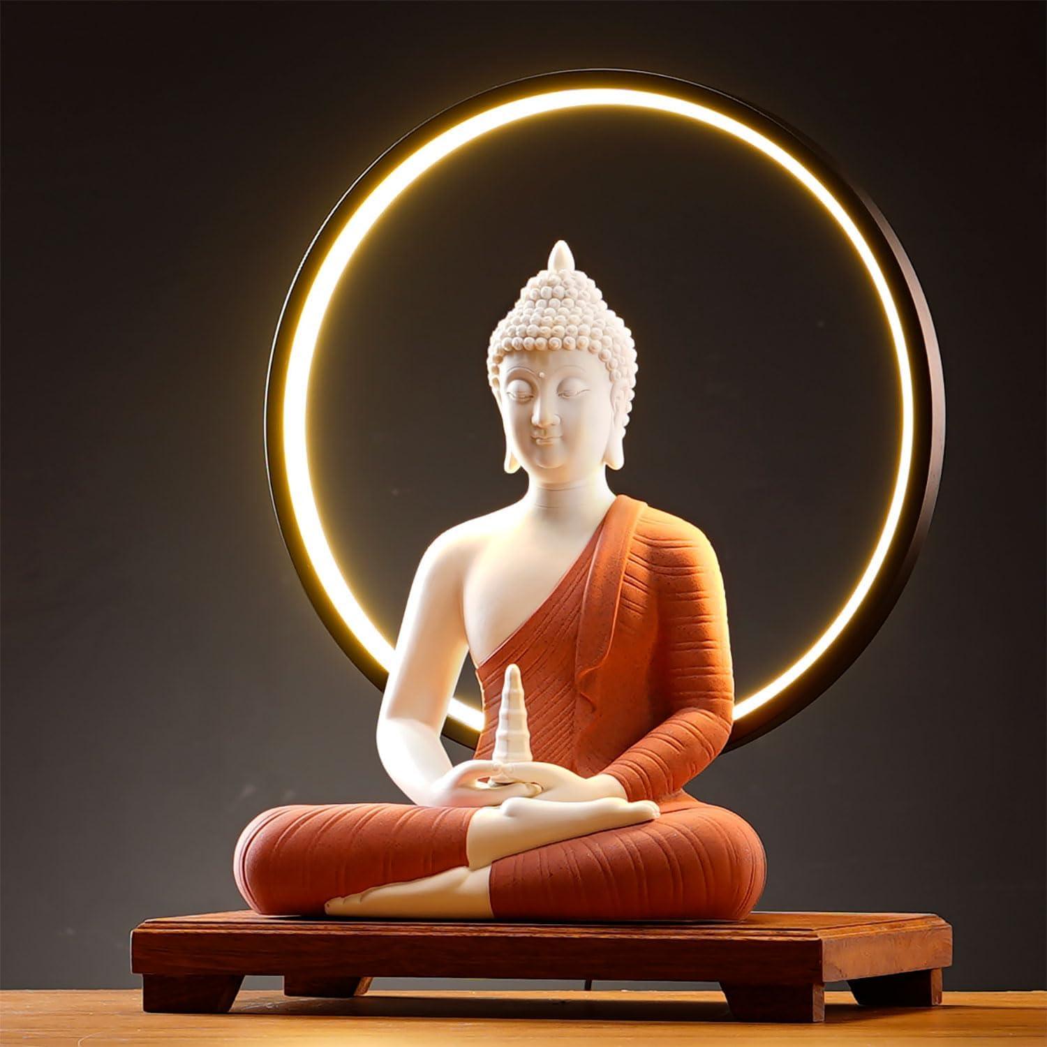 Estatua de Buda Roja 30.48 cm QINLANG con Lámpara LED 40 cm