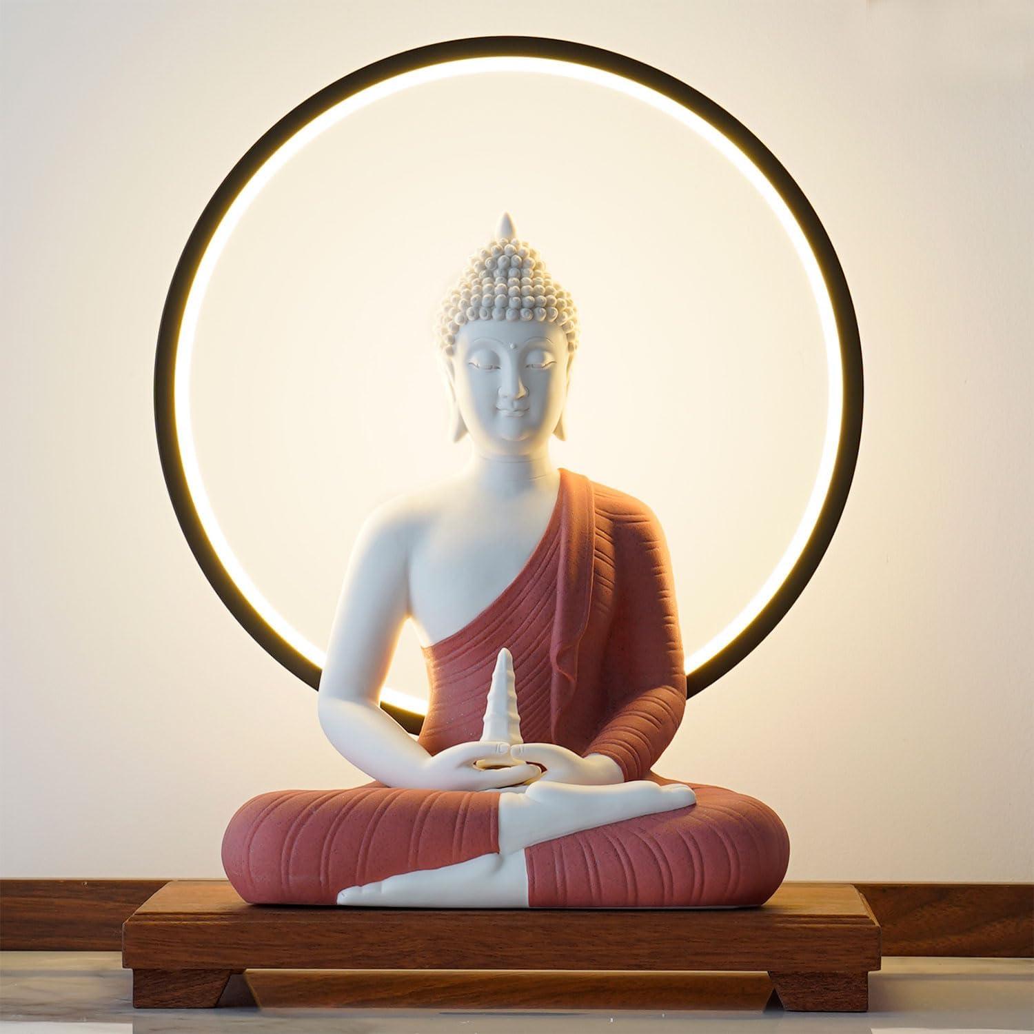 Estatua de Buda Roja 30.48 cm QINLANG con Lámpara LED 40 cm