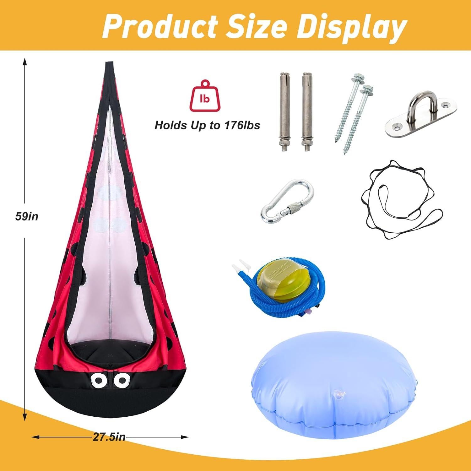 Silla Colgante para Niños YAERSI con Cojín Inflable - Mariquita