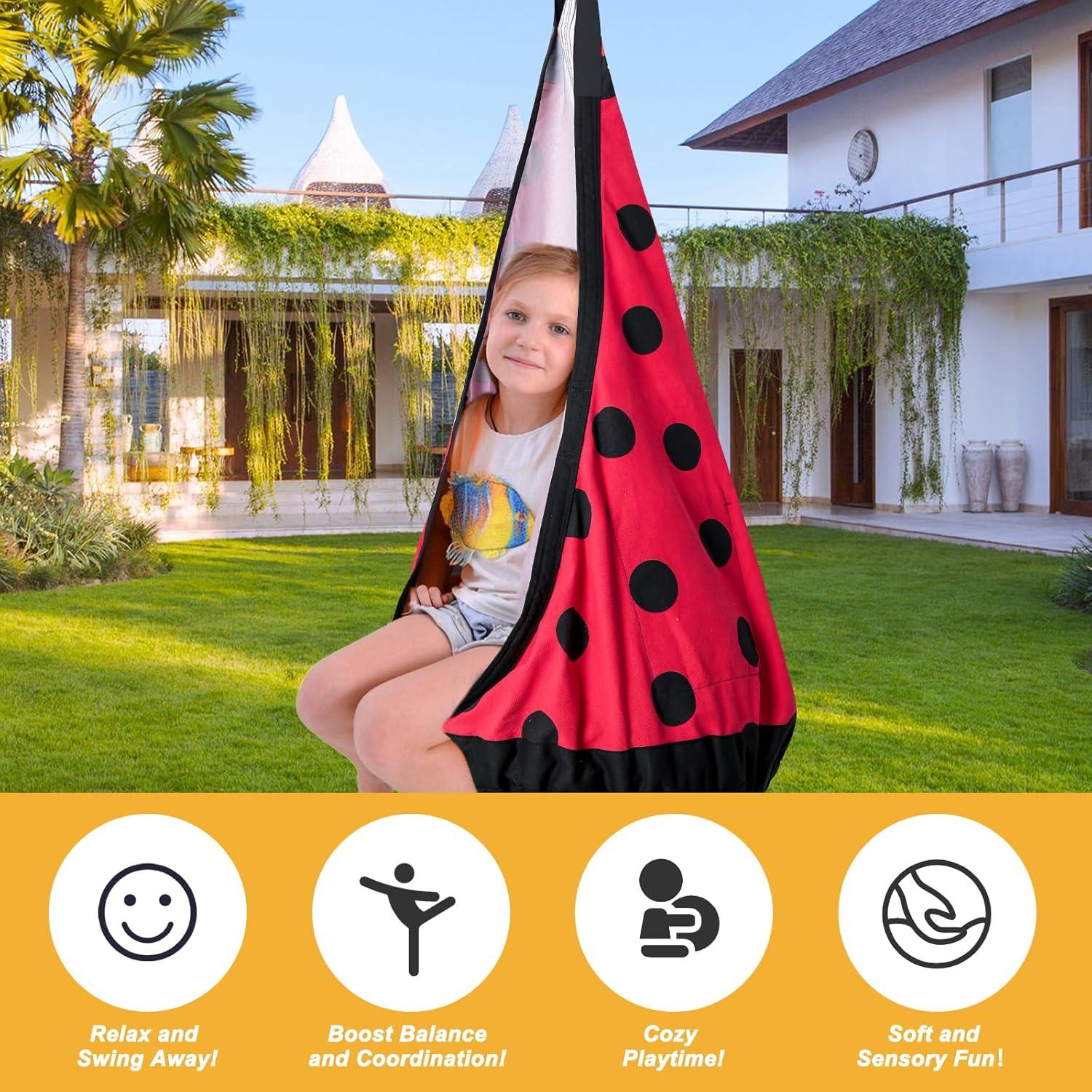 Silla Colgante para Niños YAERSI con Cojín Inflable - Mariquita