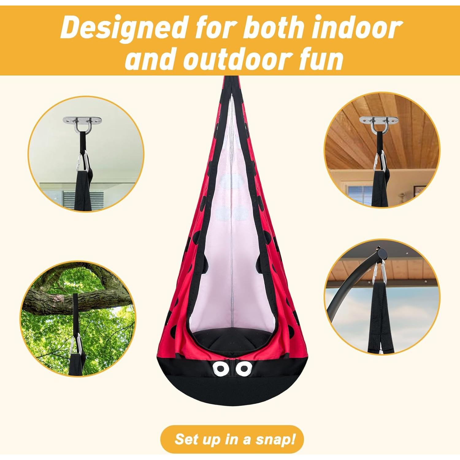 Silla Colgante para Niños YAERSI con Cojín Inflable - Mariquita