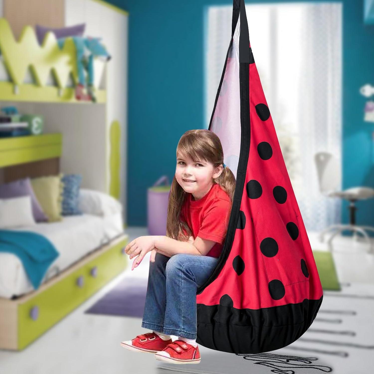 Silla Colgante para Niños YAERSI con Cojín Inflable - Mariquita