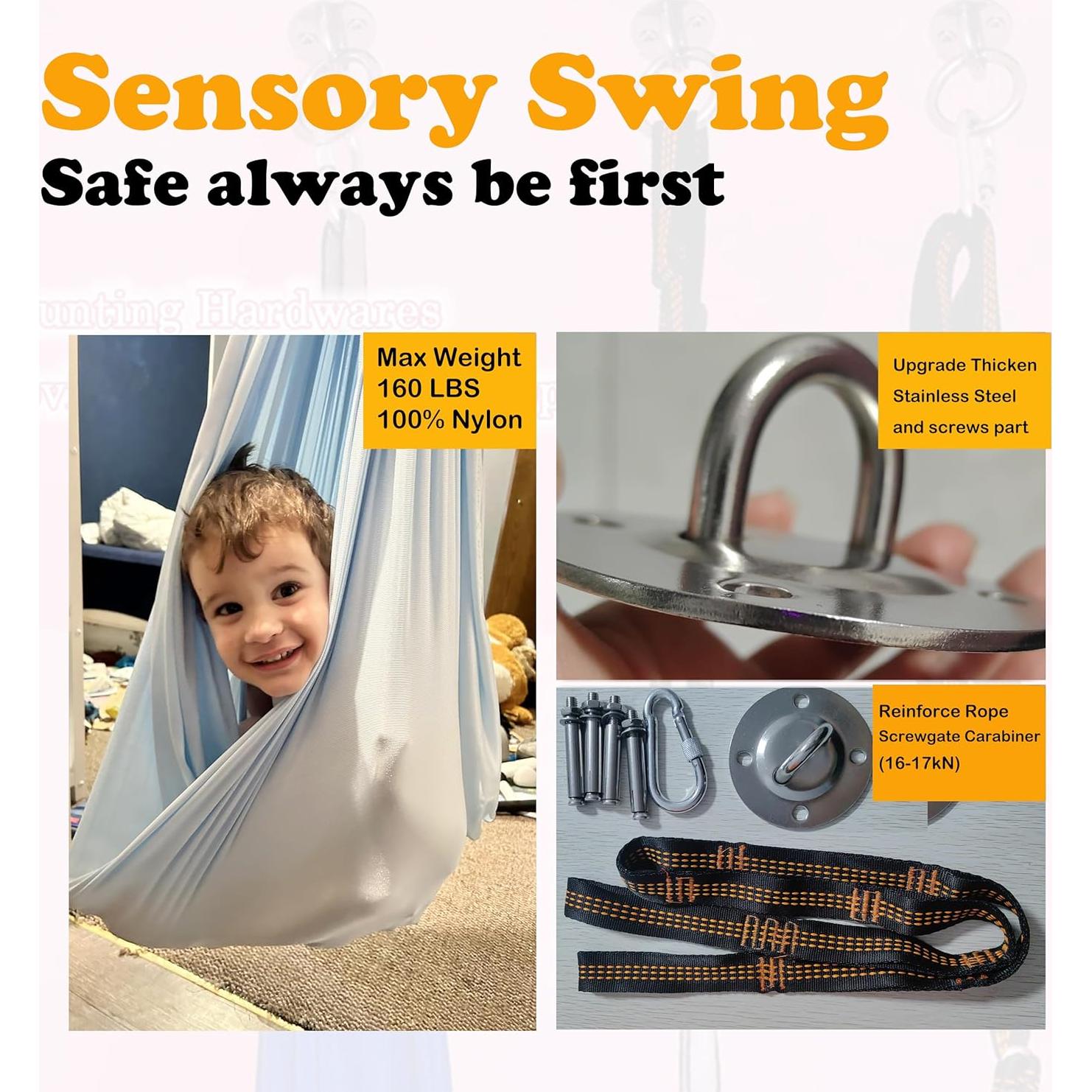 Hamaca Sensorial Ajustable Super Prime Gris 279.4x149.9 cm