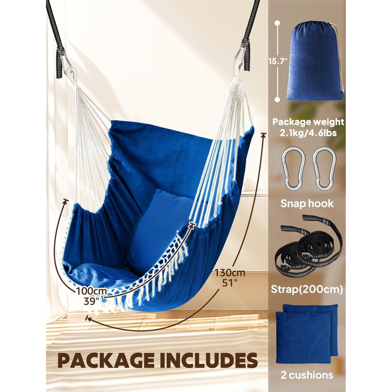 Silla Colgante Chihee Azul Real con 2 Cojines y Cintas