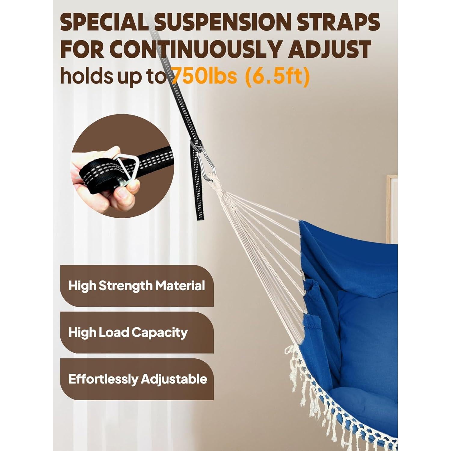 Silla Colgante Chihee Azul Real con 2 Cojines y Cintas