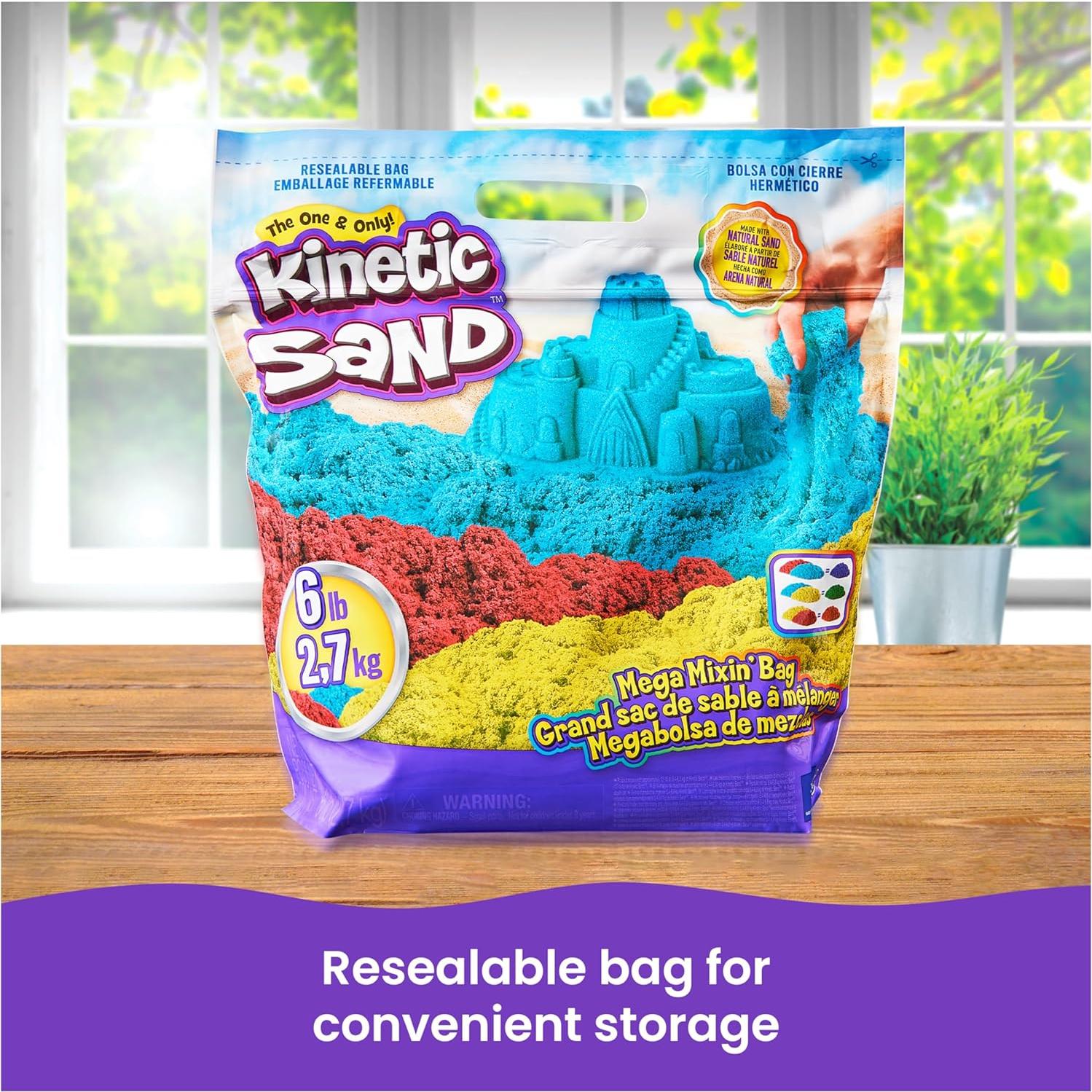 Kinetic Sand Mega Mixin 2.72 kg - Arena Roja, Amarilla y Azul