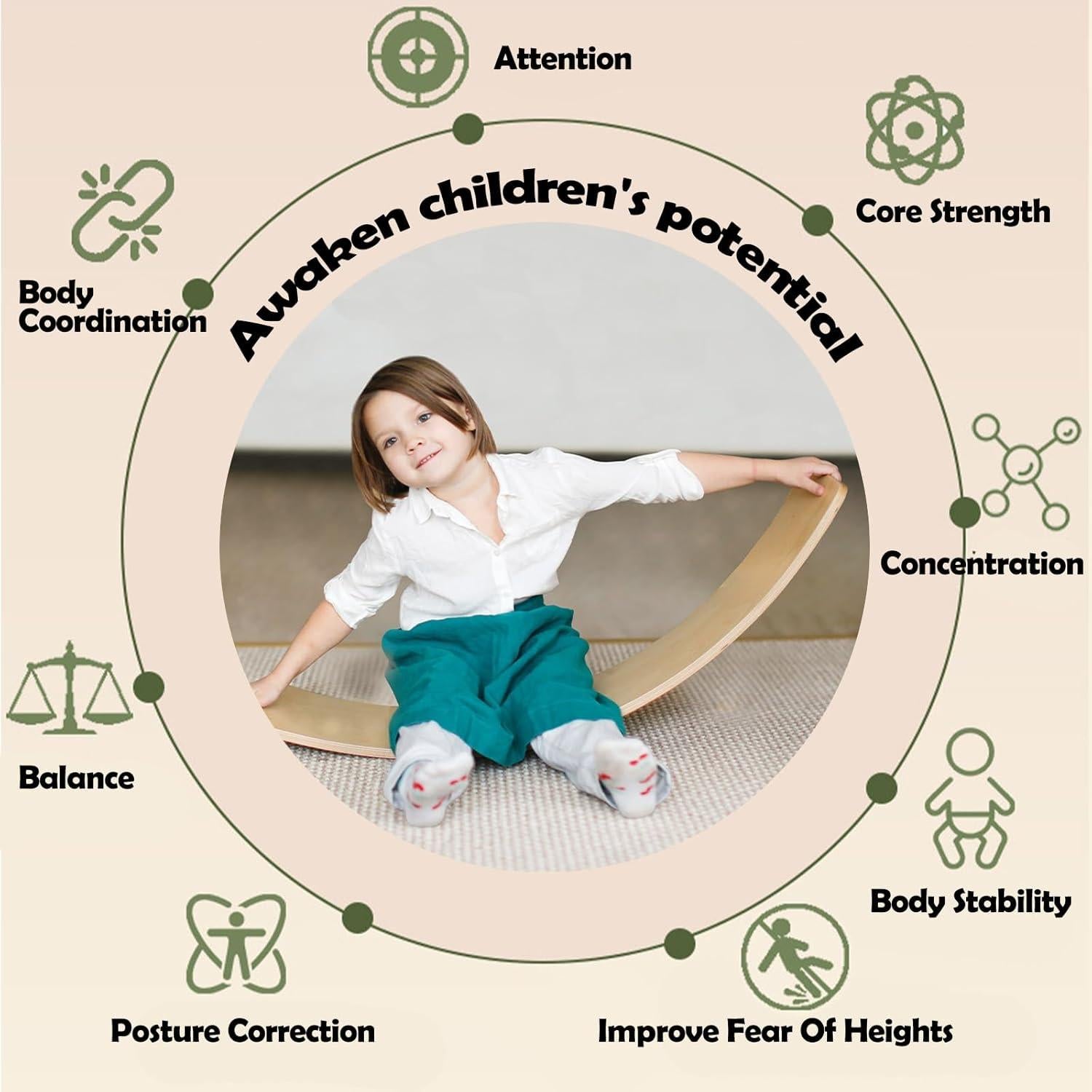 Tabla de Equilibrio de Madera HZLXNH 84 cm para Niños 3-8 Años