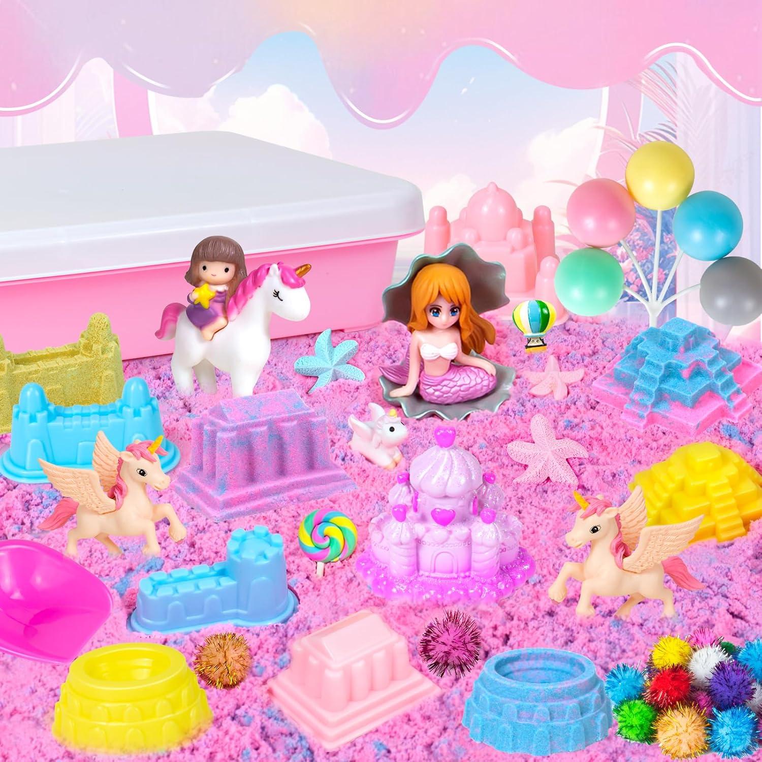 Caja Sensorial Unicornio 47Pcs con Arena Mágica y Moldes