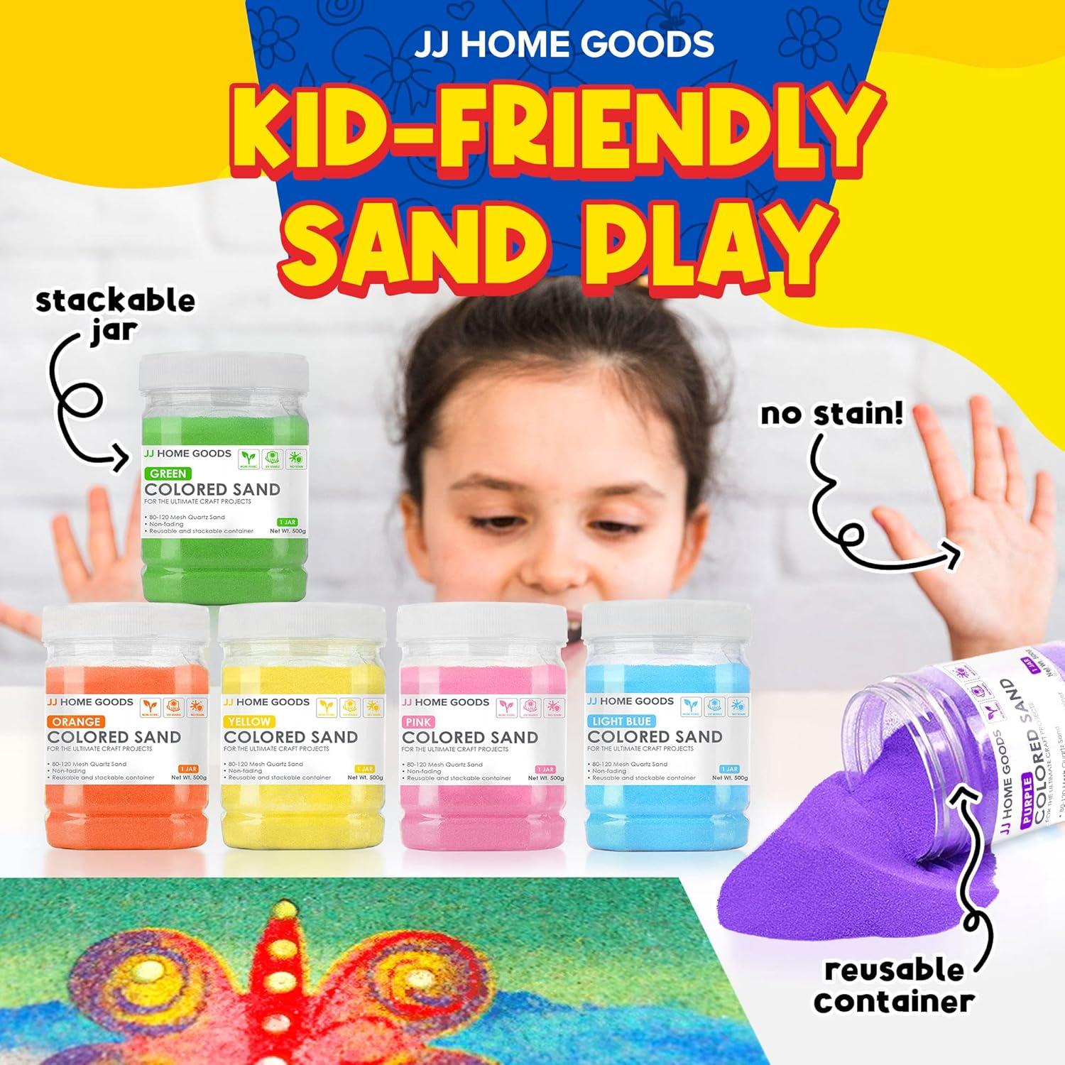 JJ CARE Colored Sand, 16.5 lbs. [15 Bottles] Craft Sand Art Kit for Kids 3 Years Above, Non-Toxic Color Sand Art Bulk, UV Stable Colorful Sand for Crafts, Wedding & Decorations, Kids Art Sand