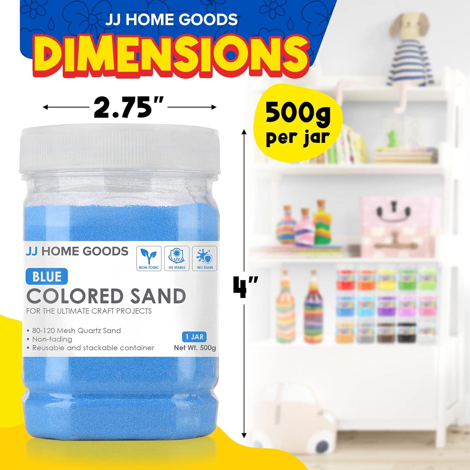 JJ CARE Colored Sand, 16.5 lbs. [15 Bottles] Craft Sand Art Kit for Kids 3 Years Above, Non-Toxic Color Sand Art Bulk, UV Stable Colorful Sand for Crafts, Wedding & Decorations, Kids Art Sand