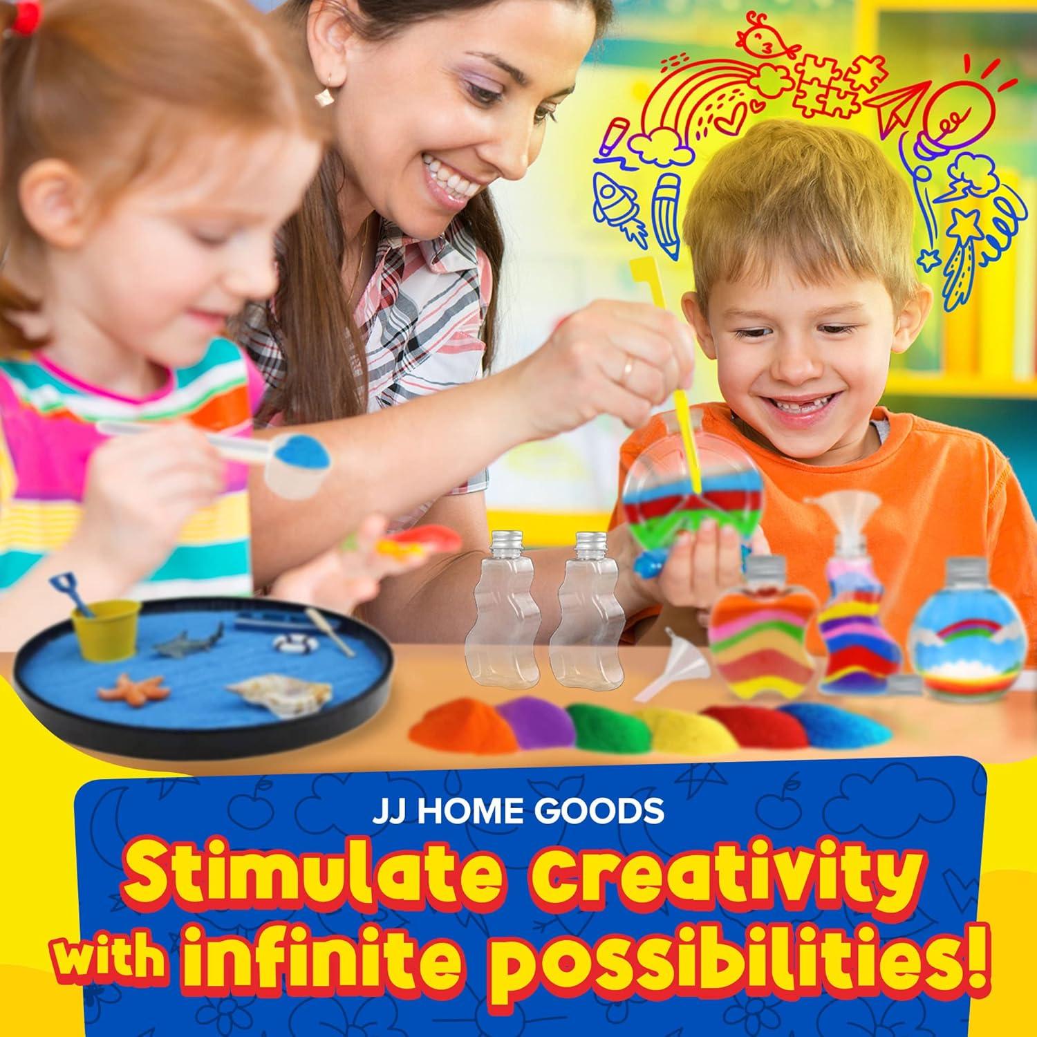 JJ CARE Colored Sand, 16.5 lbs. [15 Bottles] Craft Sand Art Kit for Kids 3 Years Above, Non-Toxic Color Sand Art Bulk, UV Stable Colorful Sand for Crafts, Wedding & Decorations, Kids Art Sand