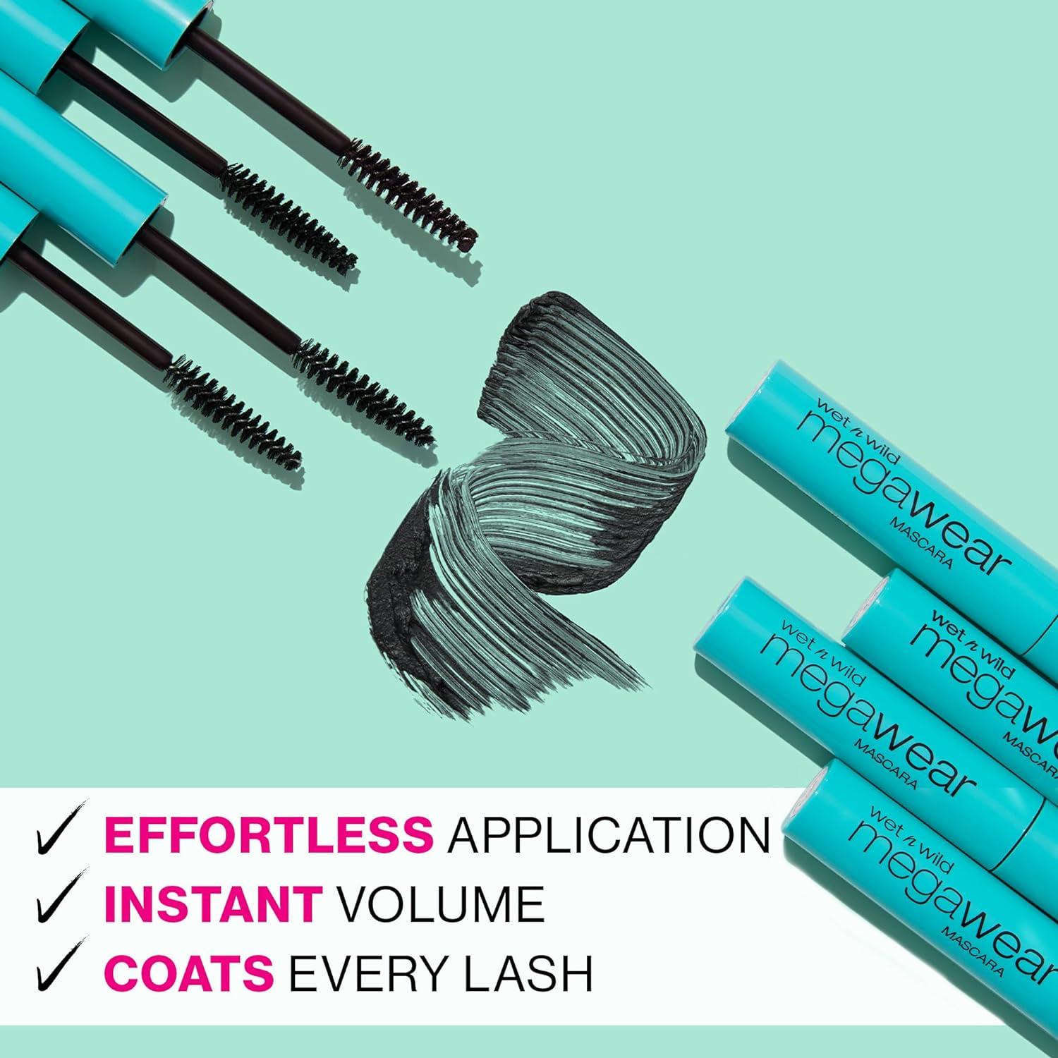 Enhance and Define Megawear Mascara, Gentle Gel Volumizing Formula that Promotes Full & Healthy Lashes, Enriched with Soy Protein & Panthenol, Cruelty-Free & Vegan - Black