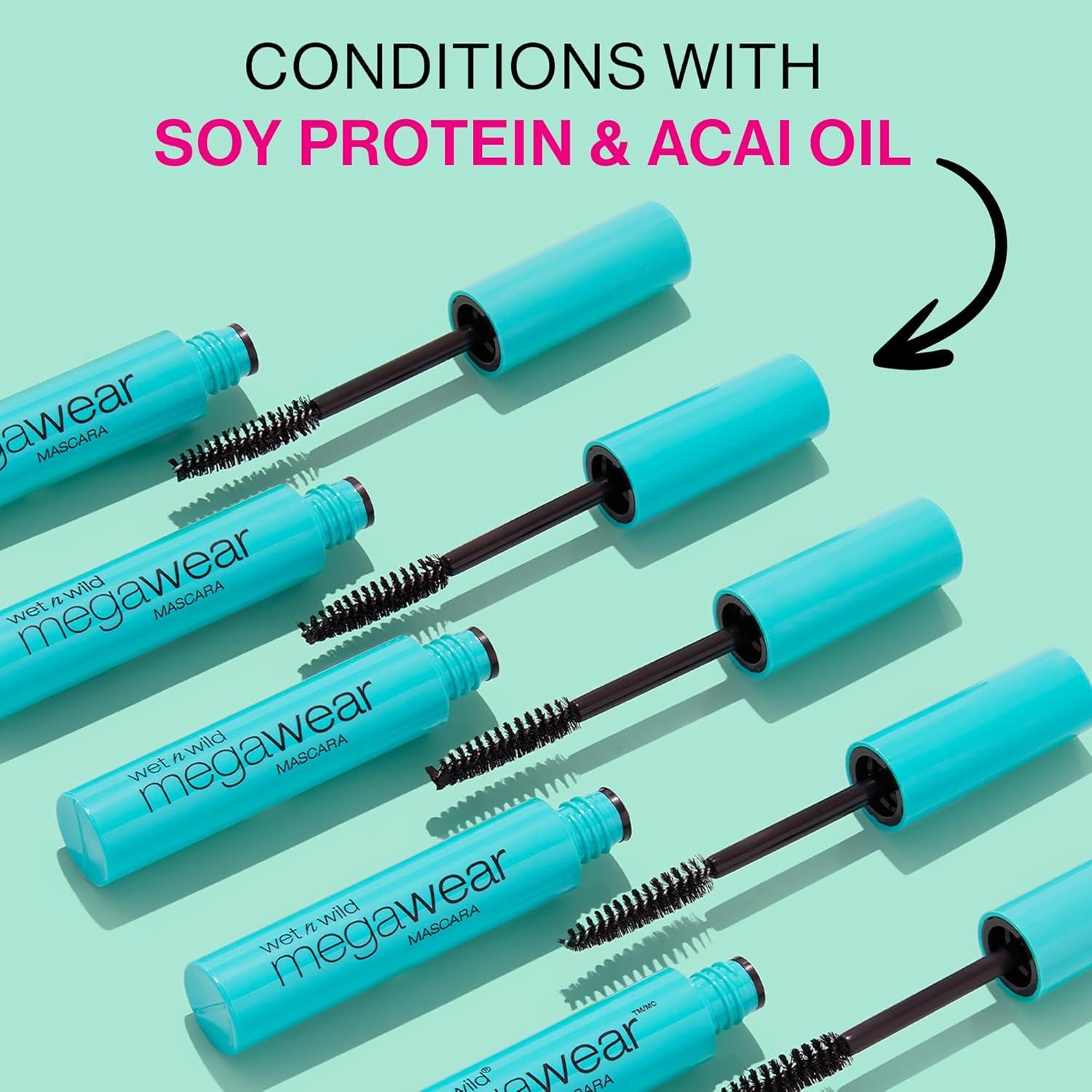 Enhance and Define Megawear Mascara, Gentle Gel Volumizing Formula that Promotes Full & Healthy Lashes, Enriched with Soy Protein & Panthenol, Cruelty-Free & Vegan - Black