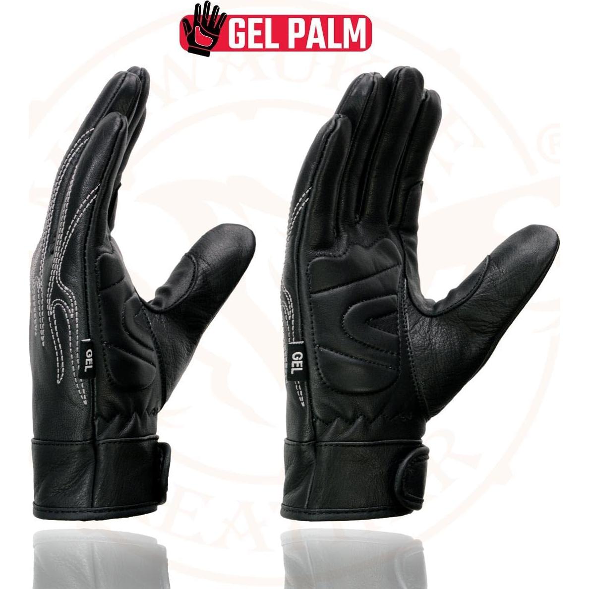 Guantes de Cuero Negro Milwaukee Leather SH820 con Palma de Gel