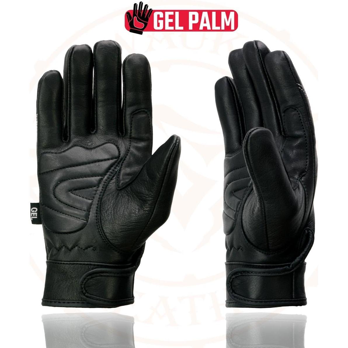 Guantes de Cuero Negro Milwaukee Leather SH820 con Palma de Gel