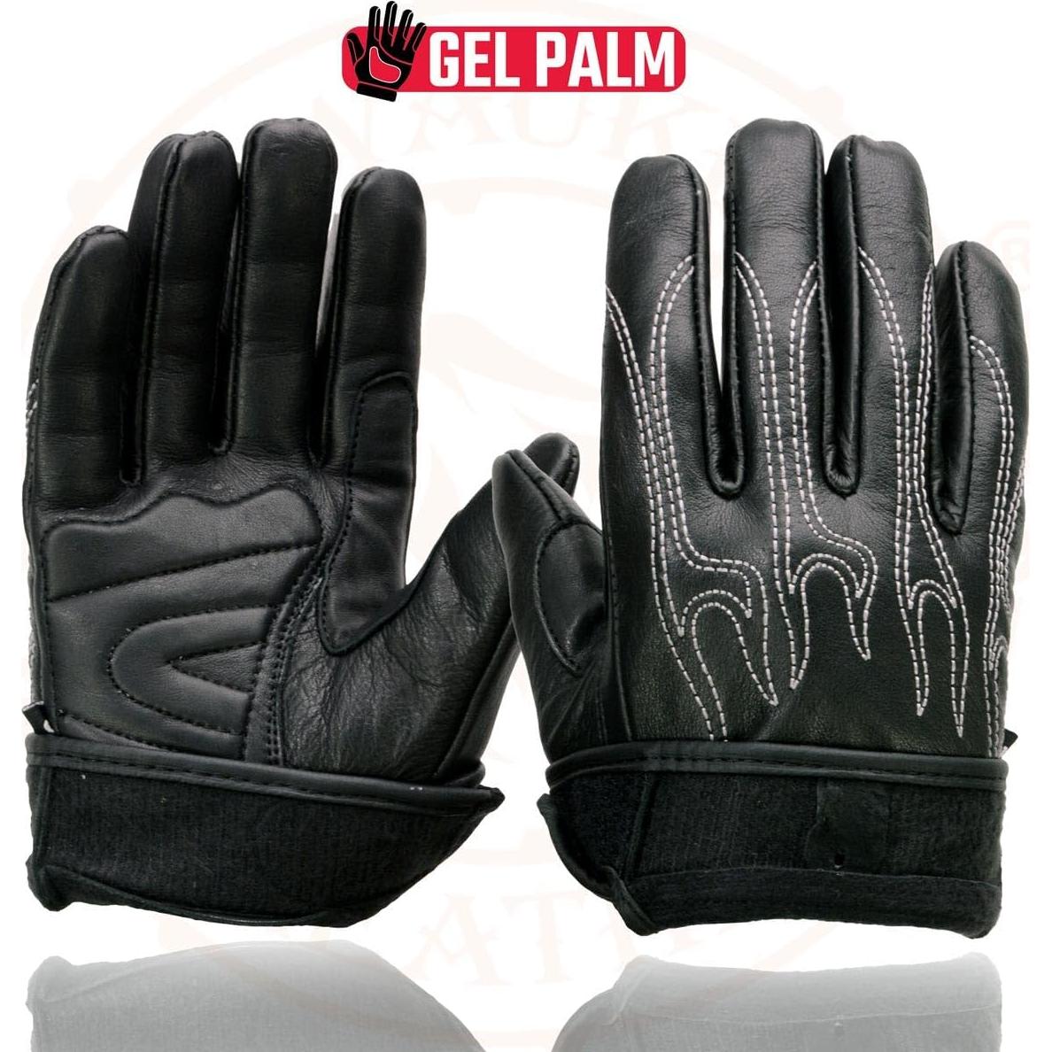 Guantes de Cuero Negro Milwaukee Leather SH820 con Palma de Gel