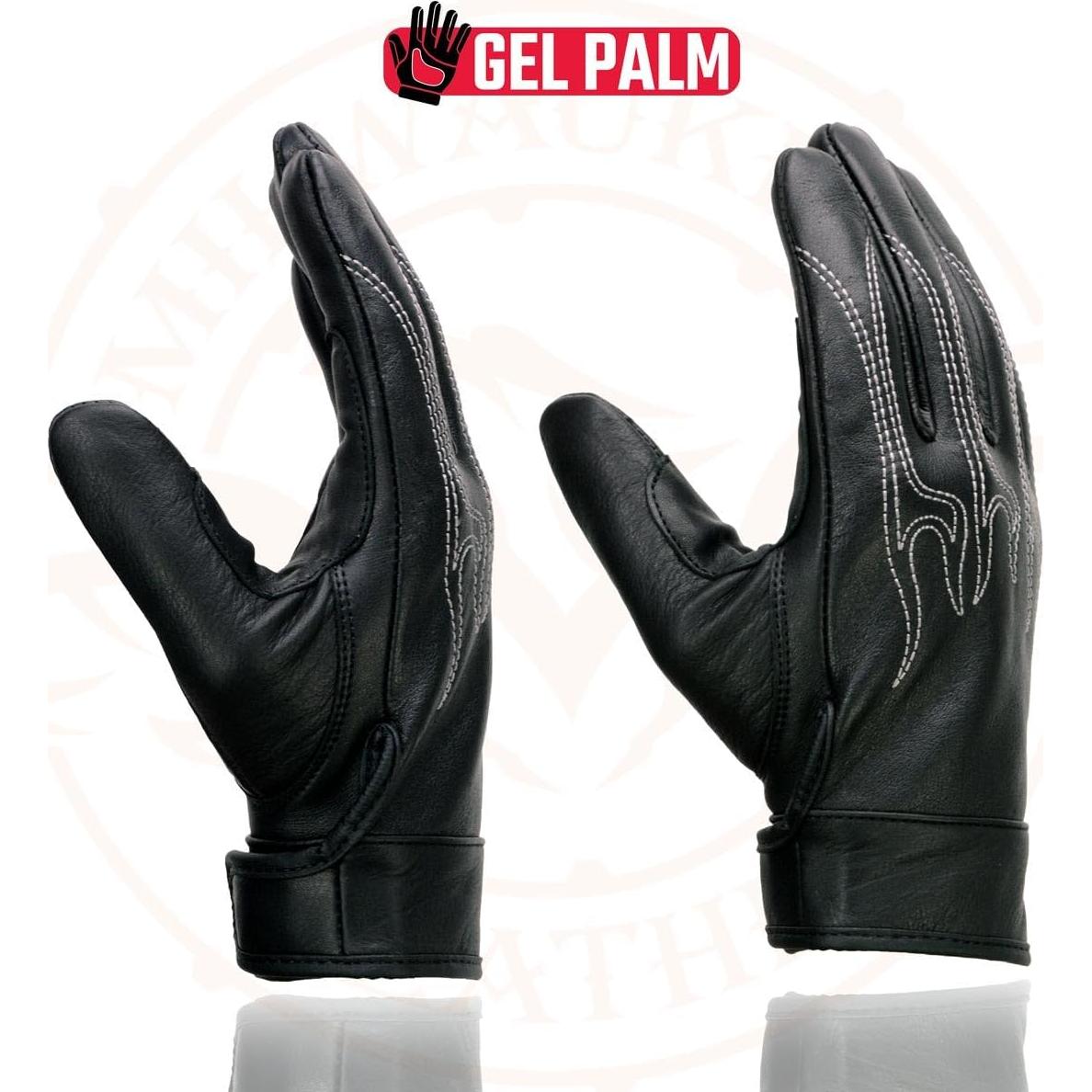 Guantes de Cuero Negro Milwaukee Leather SH820 con Palma de Gel