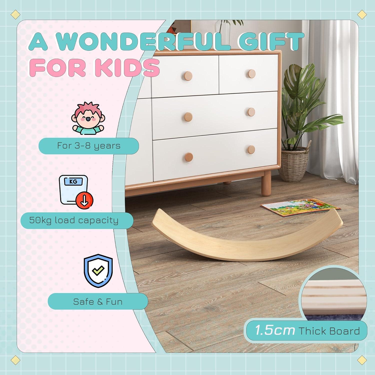 Tablero de Equilibrio Qaba de Madera 89 cm para Niños 3-8 Años
