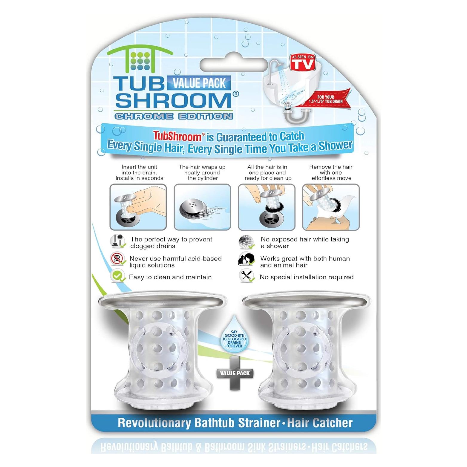 Captador de Cabello TubShroom - 2 Piezas Cromo 5.7 cm