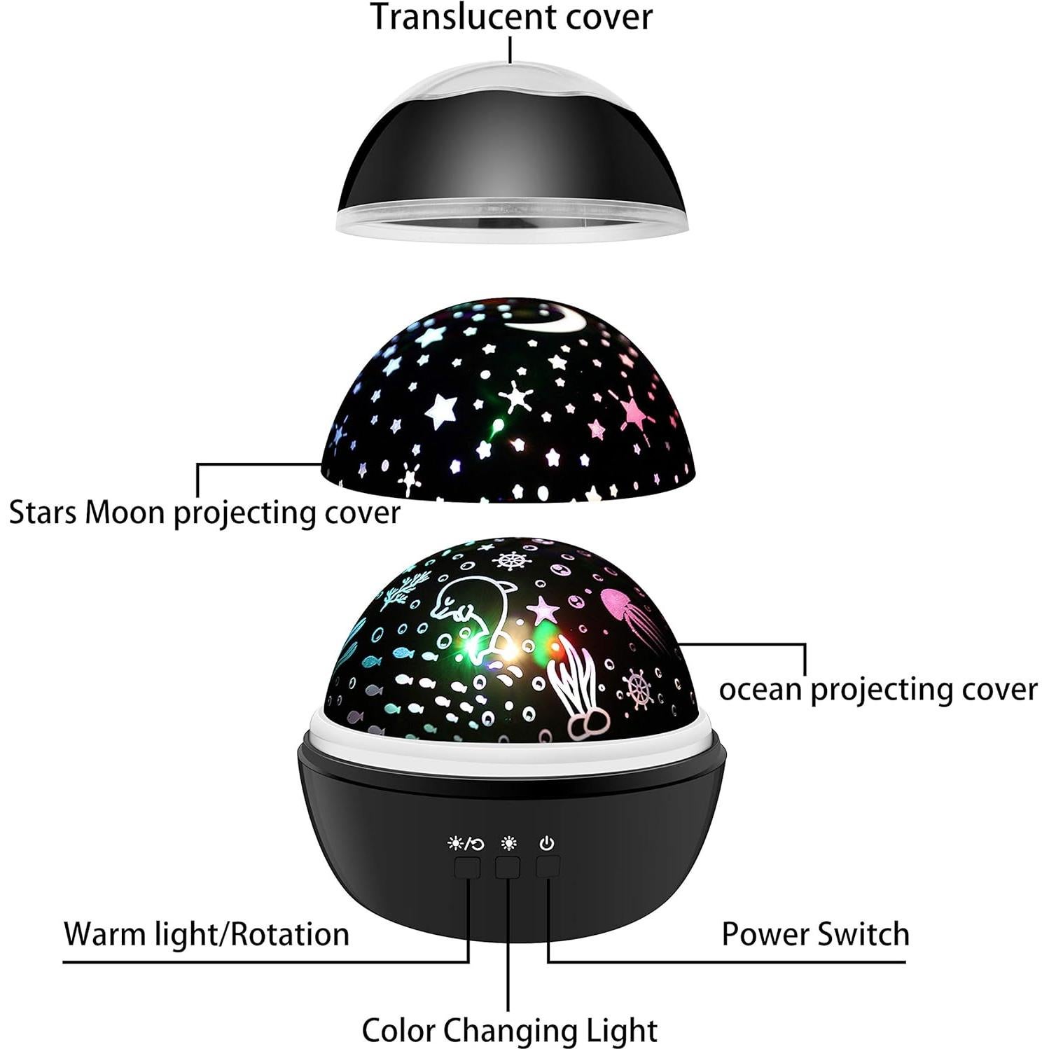Proyector de Luz Nocturna Estrellada Kevap 12.7cm Negro