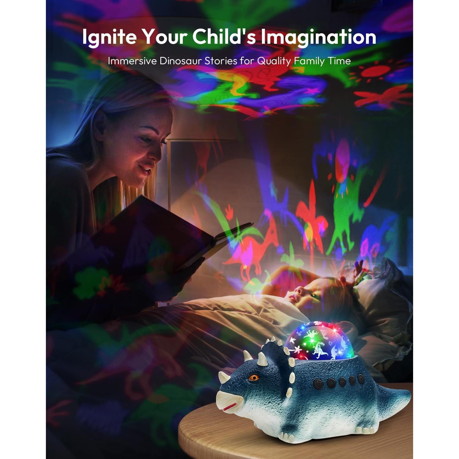 Proyector de Luz Nocturna Dinosaurio Beslike - 8 Colores, 14 Sonidos