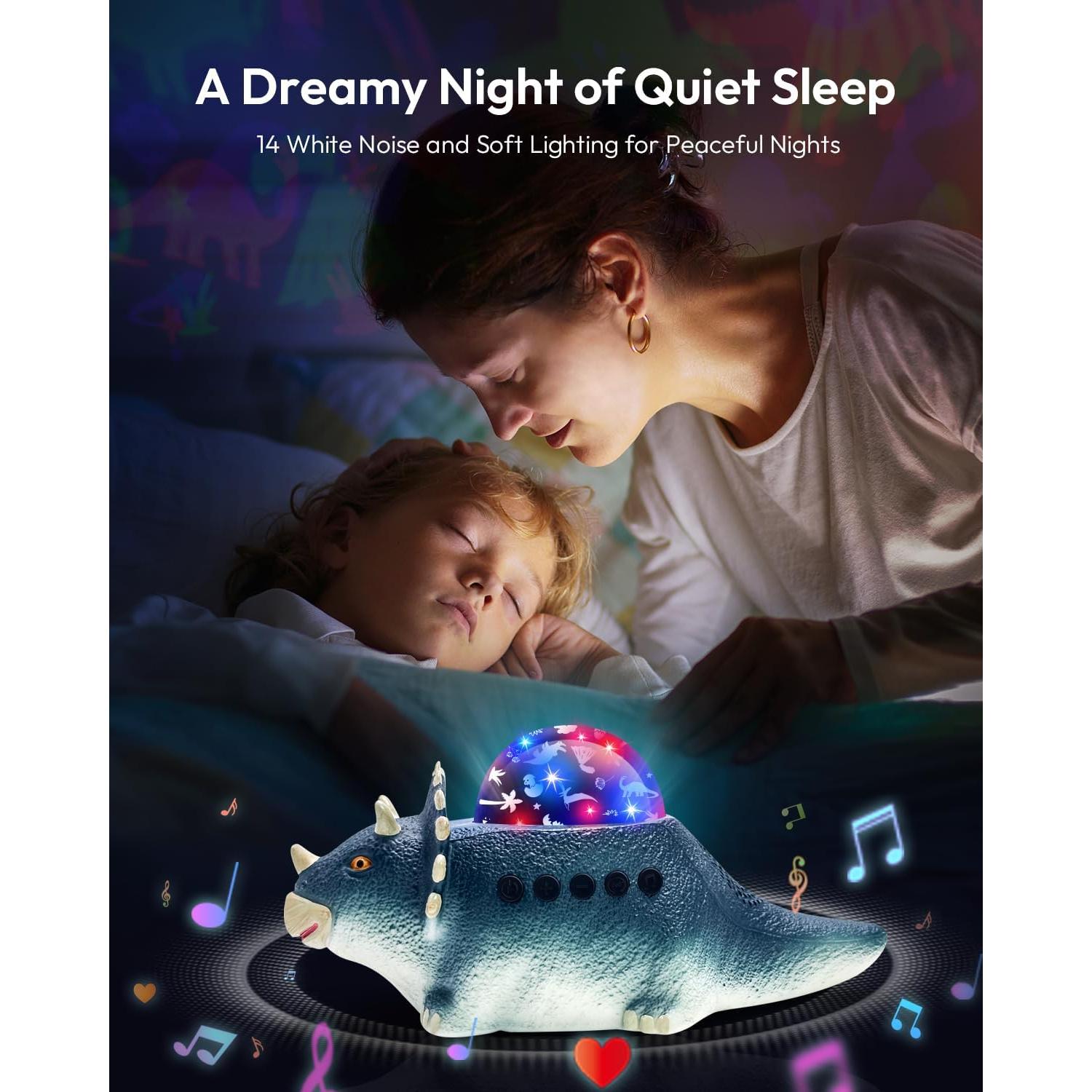 Proyector de Luz Nocturna Dinosaurio Beslike - 8 Colores, 14 Sonidos