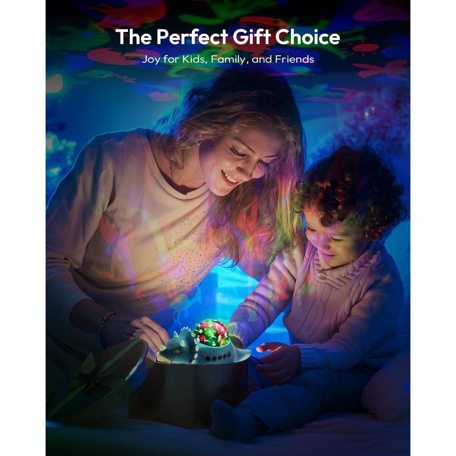 Proyector de Luz Nocturna Dinosaurio Beslike - 8 Colores, 14 Sonidos