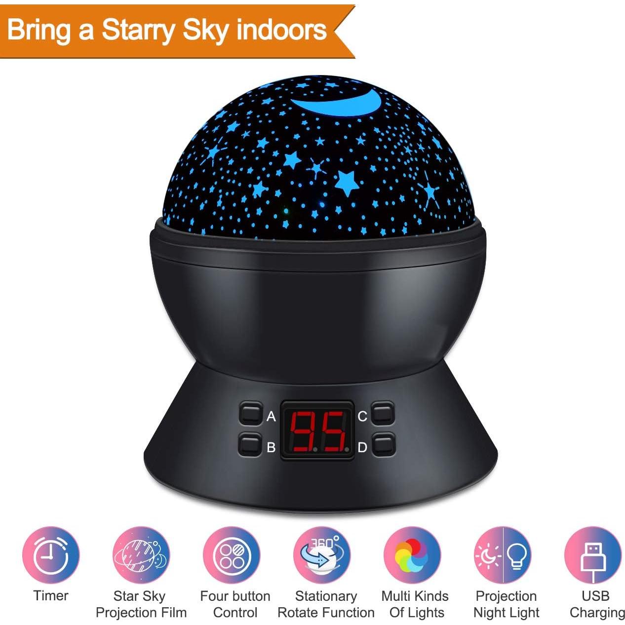 Proyector de Estrellas ANTEQI Luz Nocturna 15 cm Negro