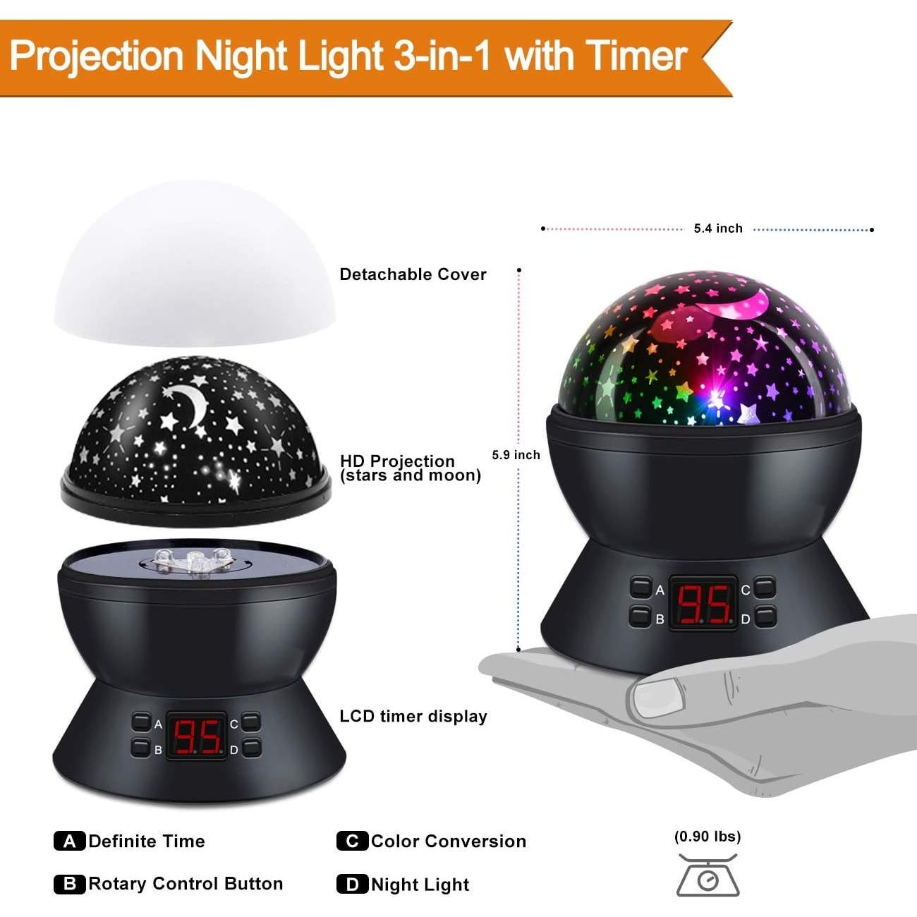 Proyector de Estrellas ANTEQI Luz Nocturna 15 cm Negro
