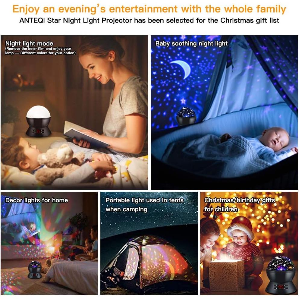 Proyector de Estrellas ANTEQI Luz Nocturna 15 cm Negro