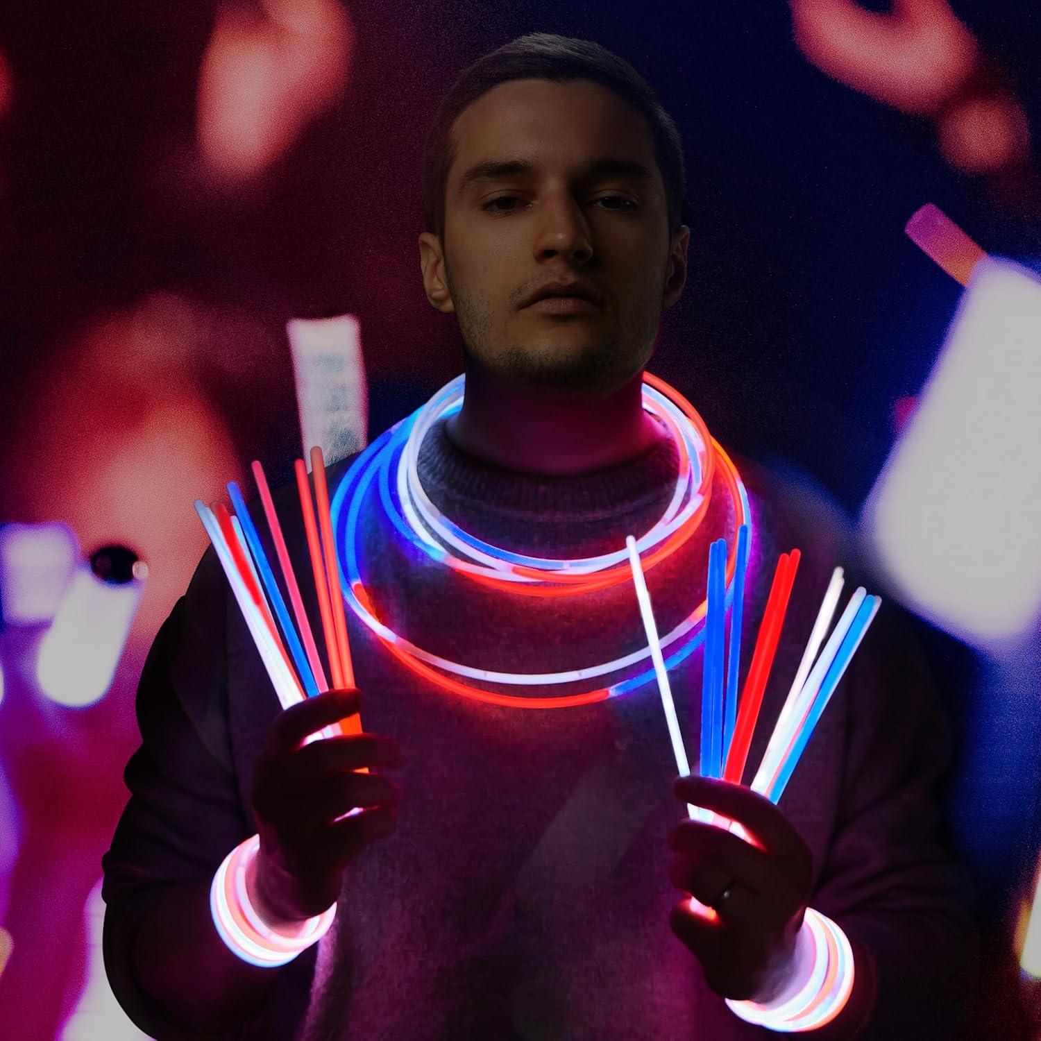 Palos Brillantes JOYIN 200 Pcs 20 cm Rojo Azul Blanco Fiesta