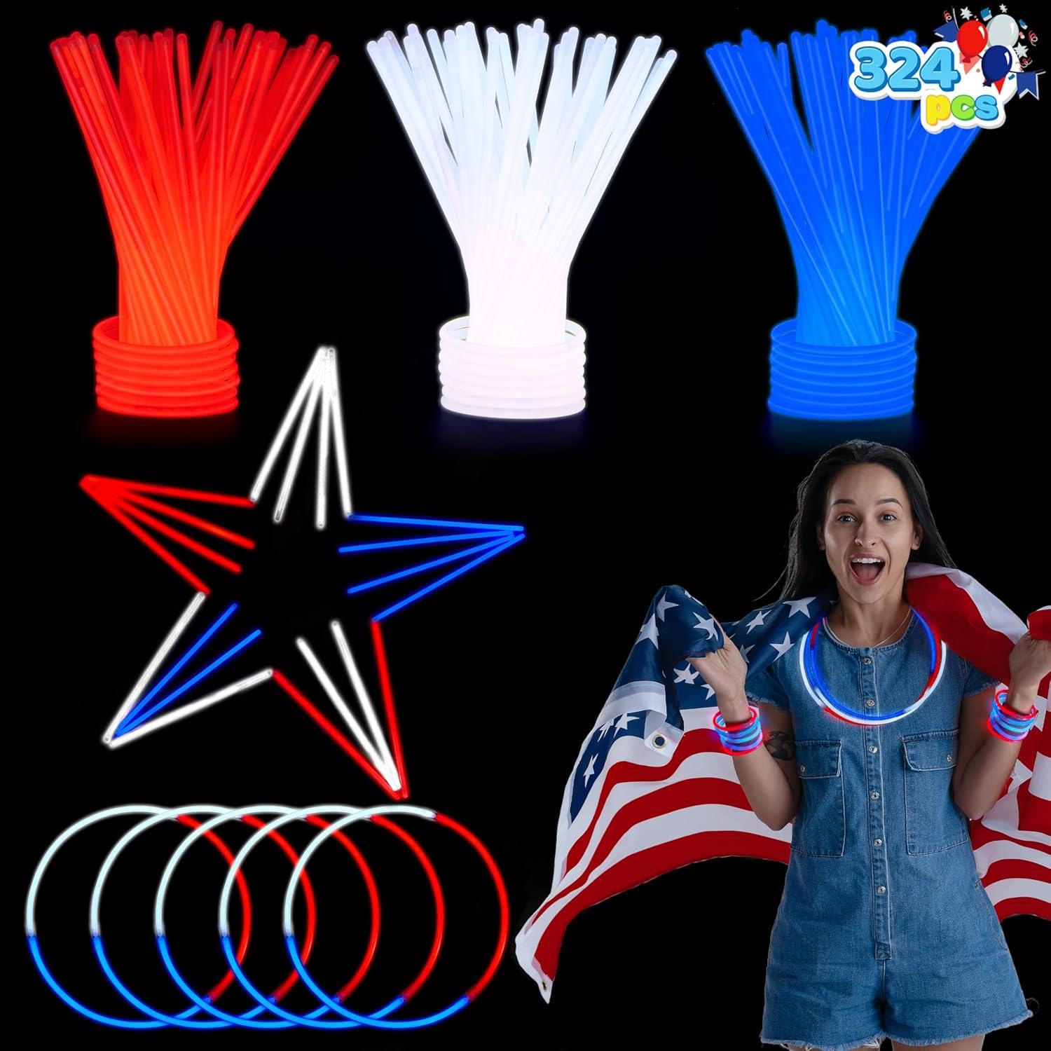Palos Brillantes JOYIN 200 Pcs 20 cm Rojo Azul Blanco Fiesta