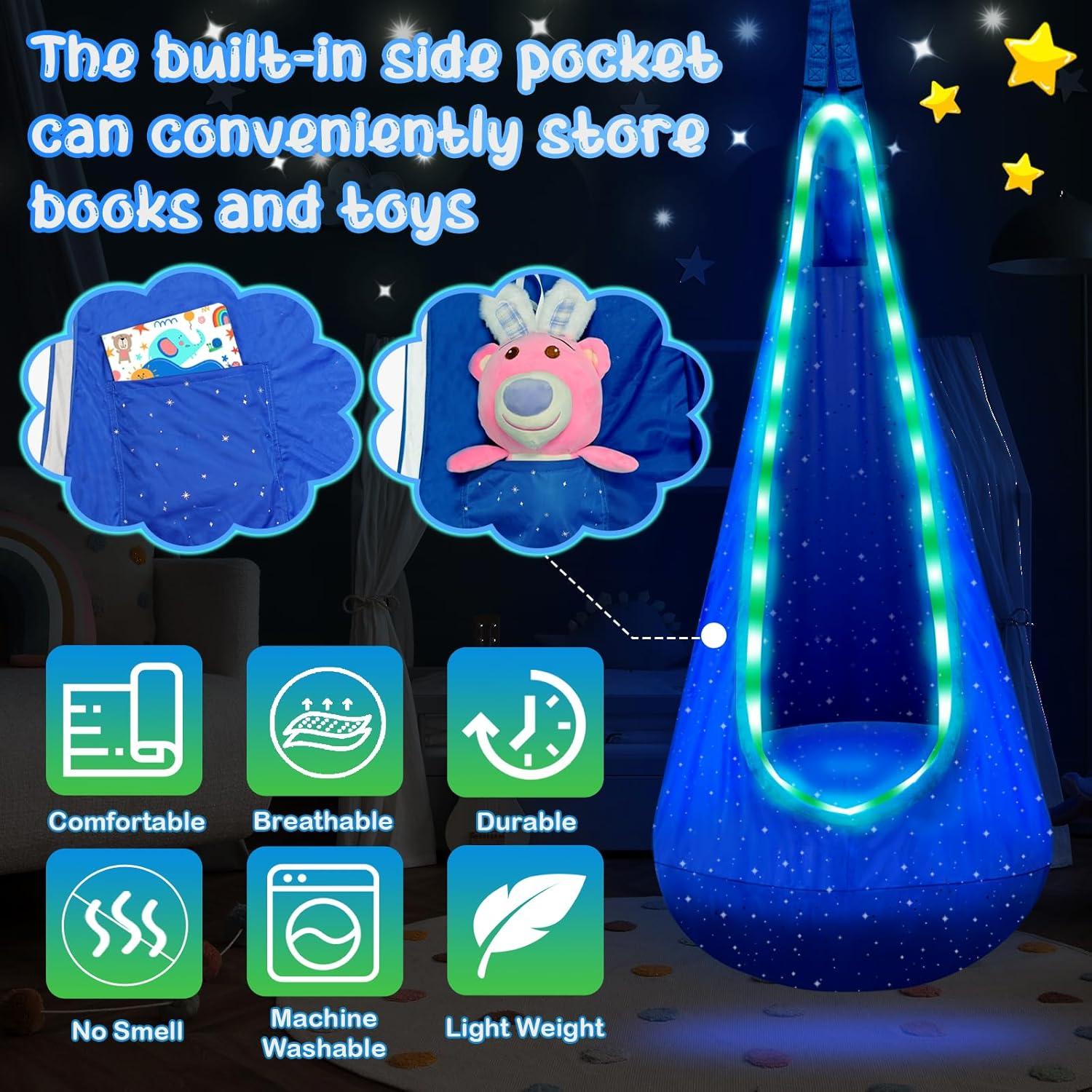Columpio Pod Iluminado FNZU para Niños - Azul, Silla Hamaca